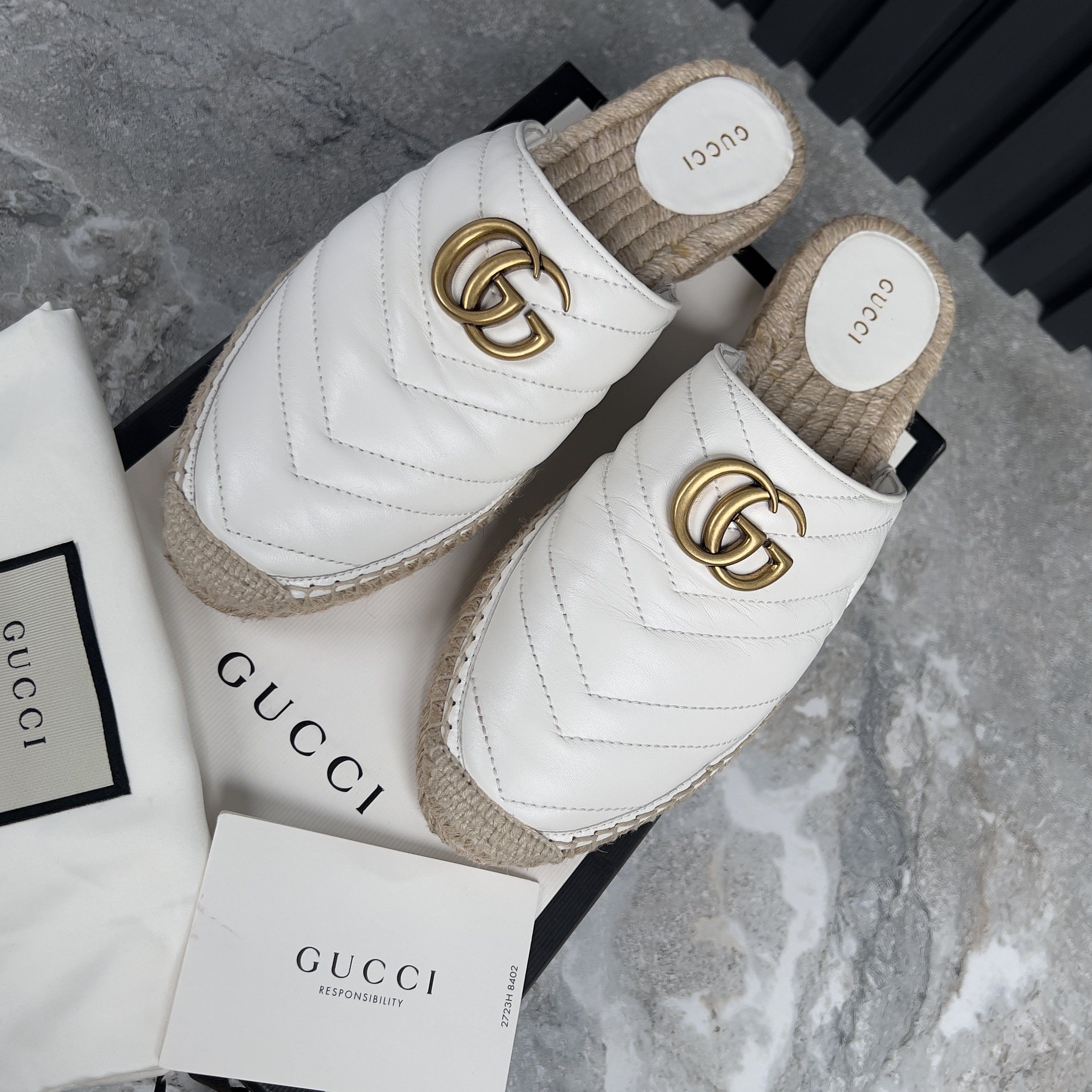 Gucci Marmont GG Platform Espadrille Mule White Leather Size US 9 / IT 39 - 2 Thumbnail