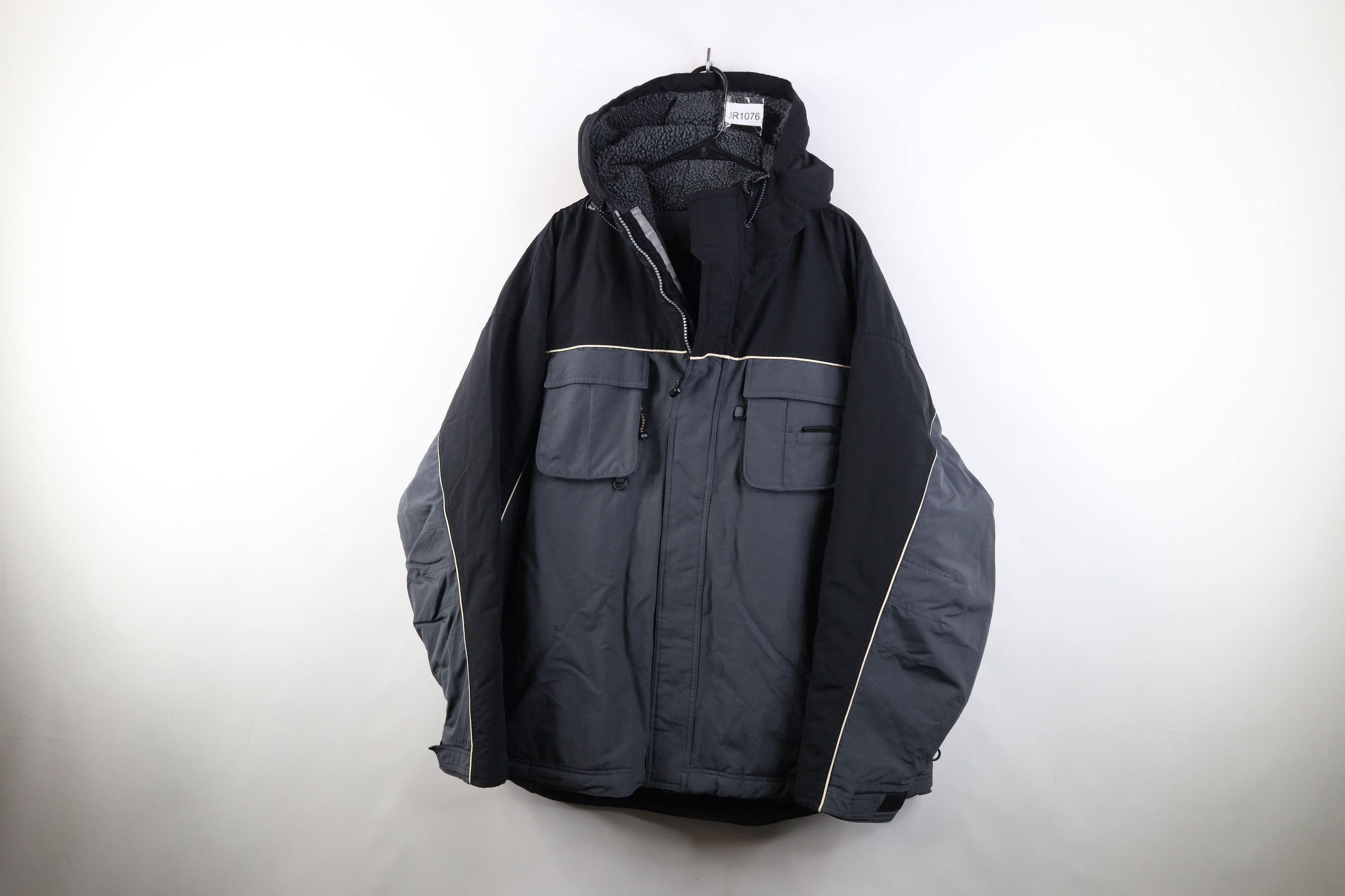 Vintage 90s Gap Pile Fleece Lined Hooded Parka Jacket Gray