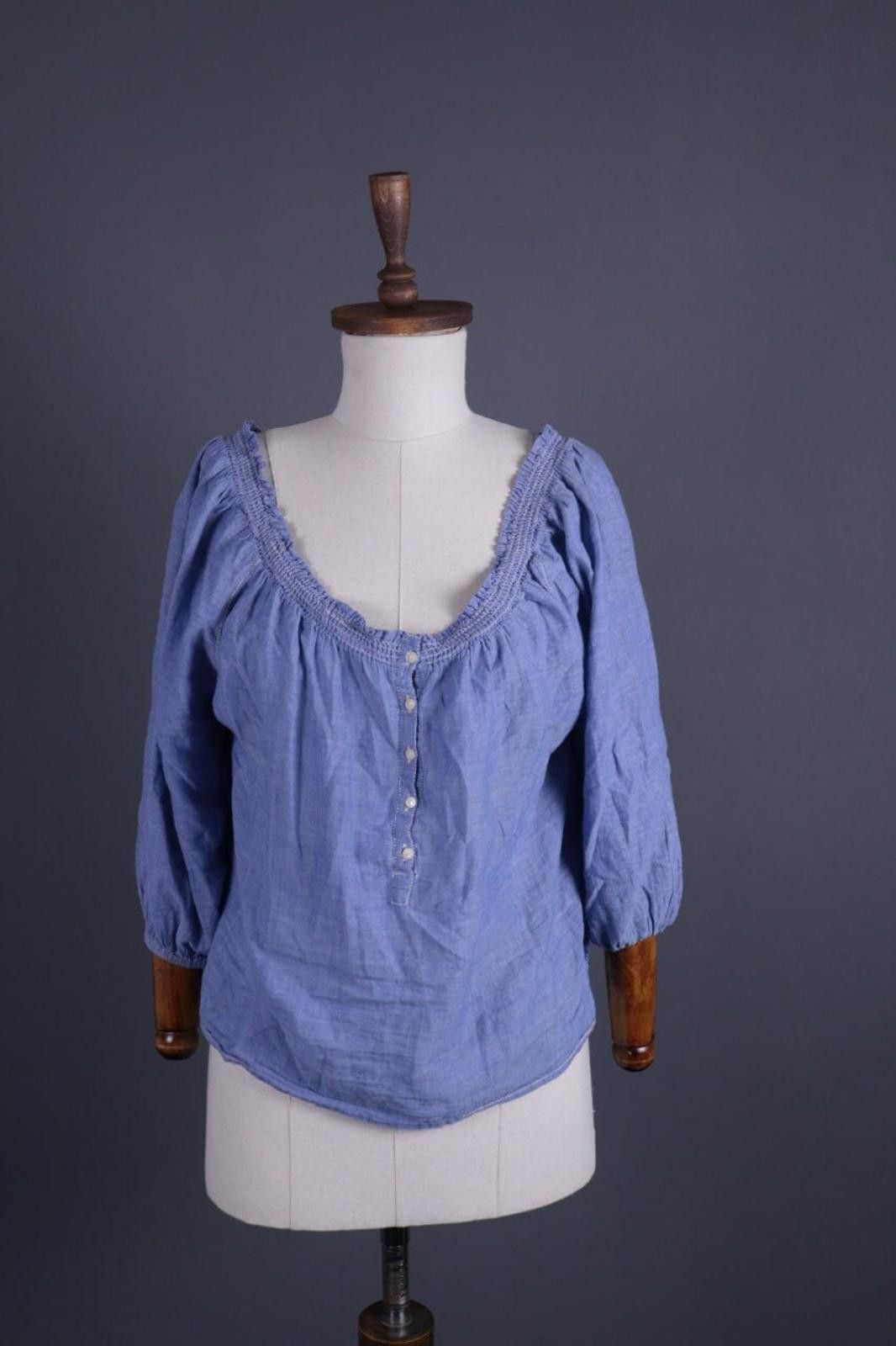 Designer Polo Jeans Ralph Lauren Blue Henley Shirt Size XS Size XS / US 0-2 / IT 36-38 - 1 Thumbnail