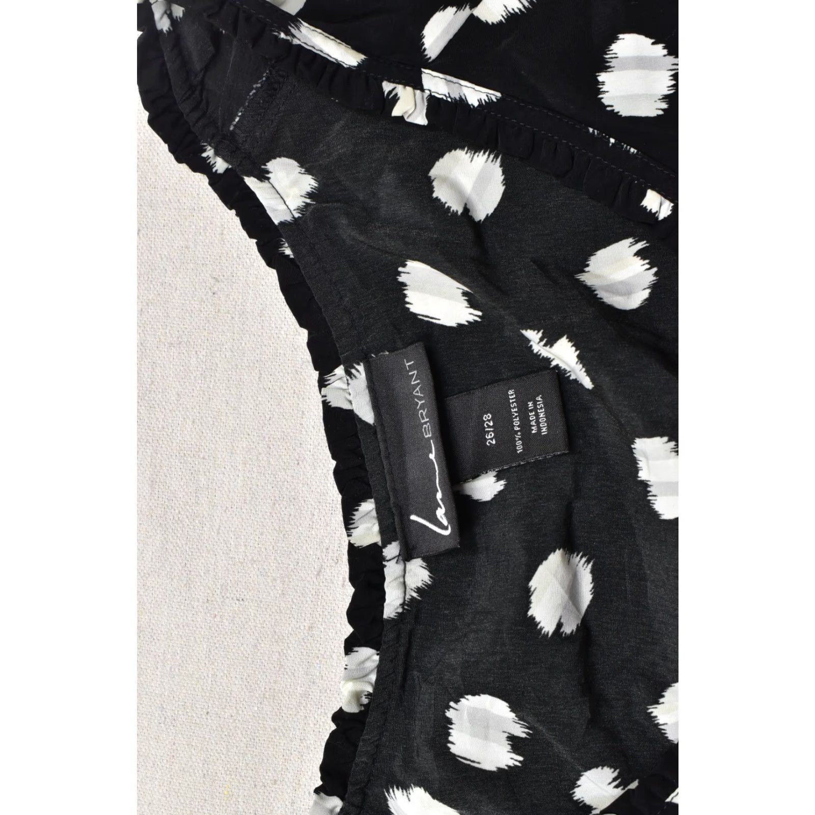 Vintage Lane Bryant Blouse Womens Plus 26 Black White Polka Dot Ruffle Button Front 3/4 Sleeve Round Neck Casual Spring Summer Fall Polyester Machine Washable Size 4XL / US 24-26 - 7 Thumbnail