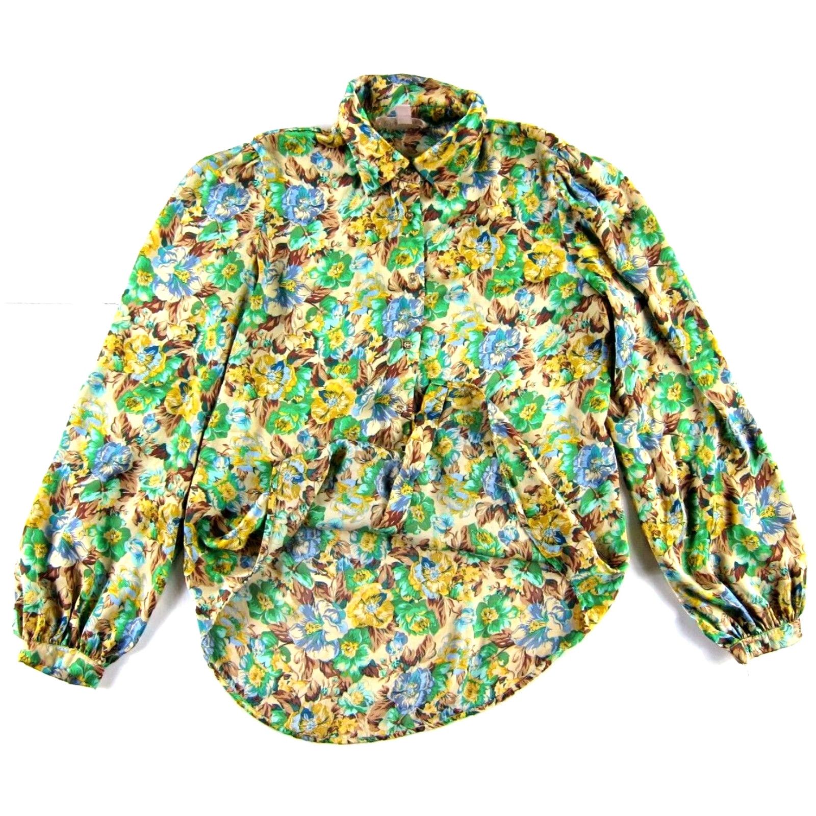 Vintage Philosophy Green Floral Silky Button Up Long Sleeve Blouse S Size S / US 4 / IT 40 - 5 Thumbnail