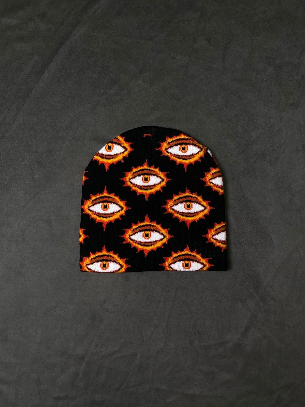 Japanese Brand Deadstock Black All Over Eye No Cuff Knit Black Beanie OS Size ONE SIZE - 1 Thumbnail