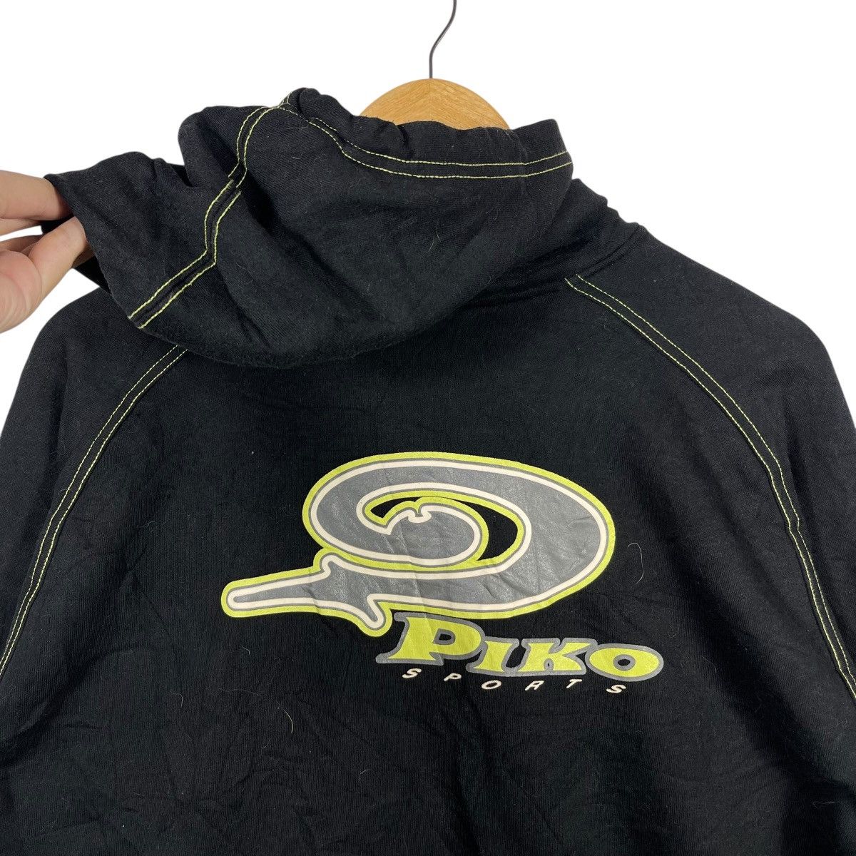 Vintage Piko Sports Full Zip Hoodie Black Lime Contrast Stitch Big Size US M / EU 48-50 / 2 - 6 Thumbnail
