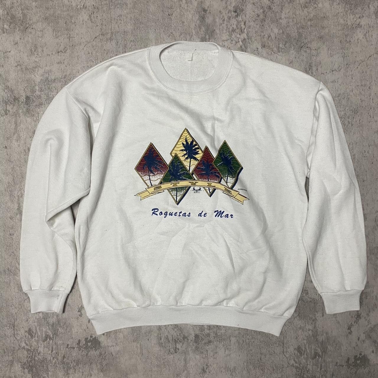 Other White vintage 90s crewneck sweatshirt with multi-coloured Size US L / EU 52-54 / 3 - 1 Thumbnail