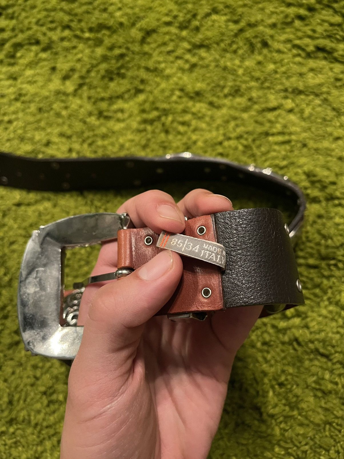 Cowboy Equipment × Genuine Leather × Vintage Nanni western cowboy style chrome plated leather belt Size 32 - 7 Thumbnail