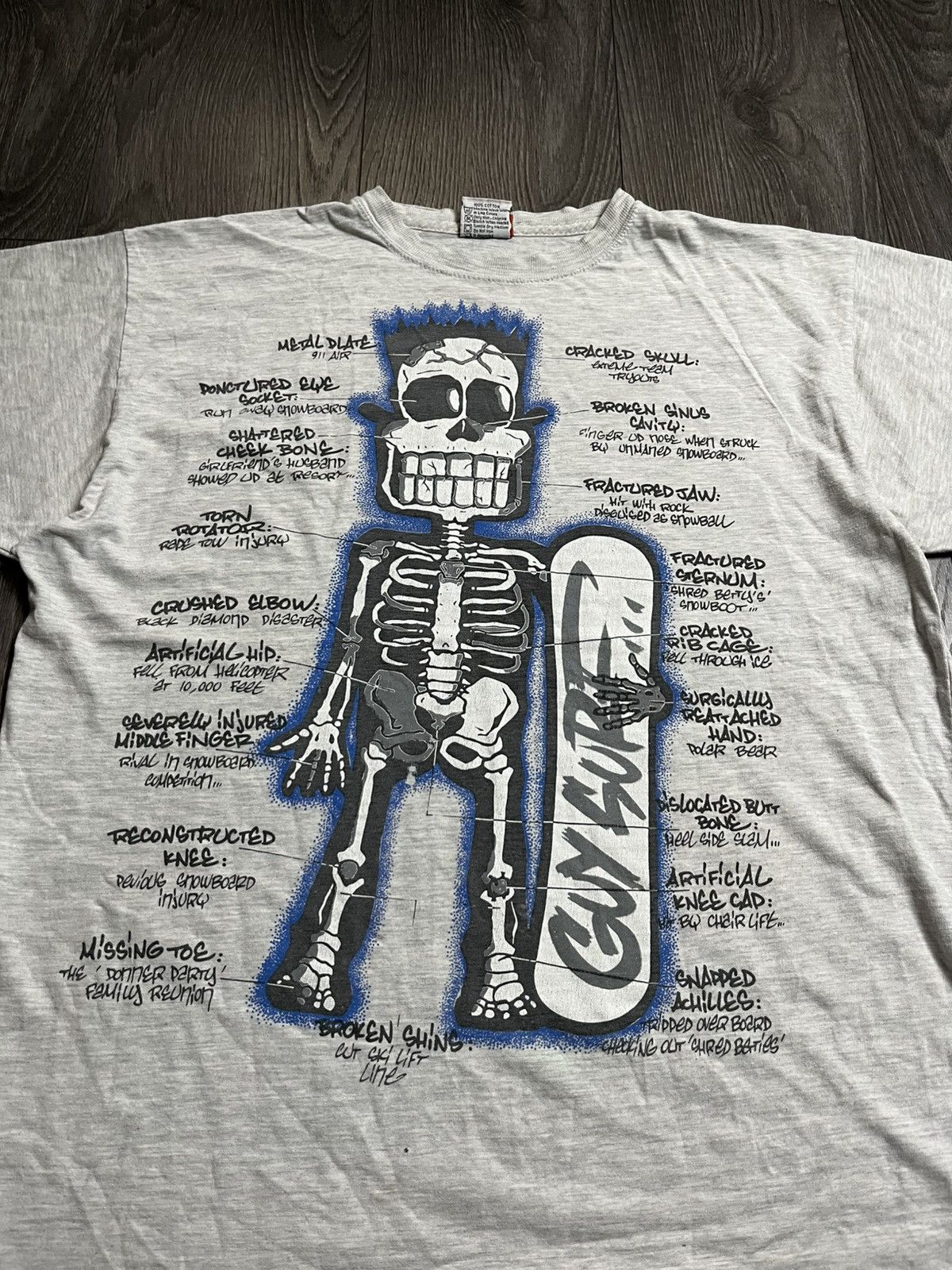 Vintage 90s French Spirit Archive Snowboard Skeleton Anatomy T-Shirt Size US L / EU 52-54 / 3 - 2 Thumbnail