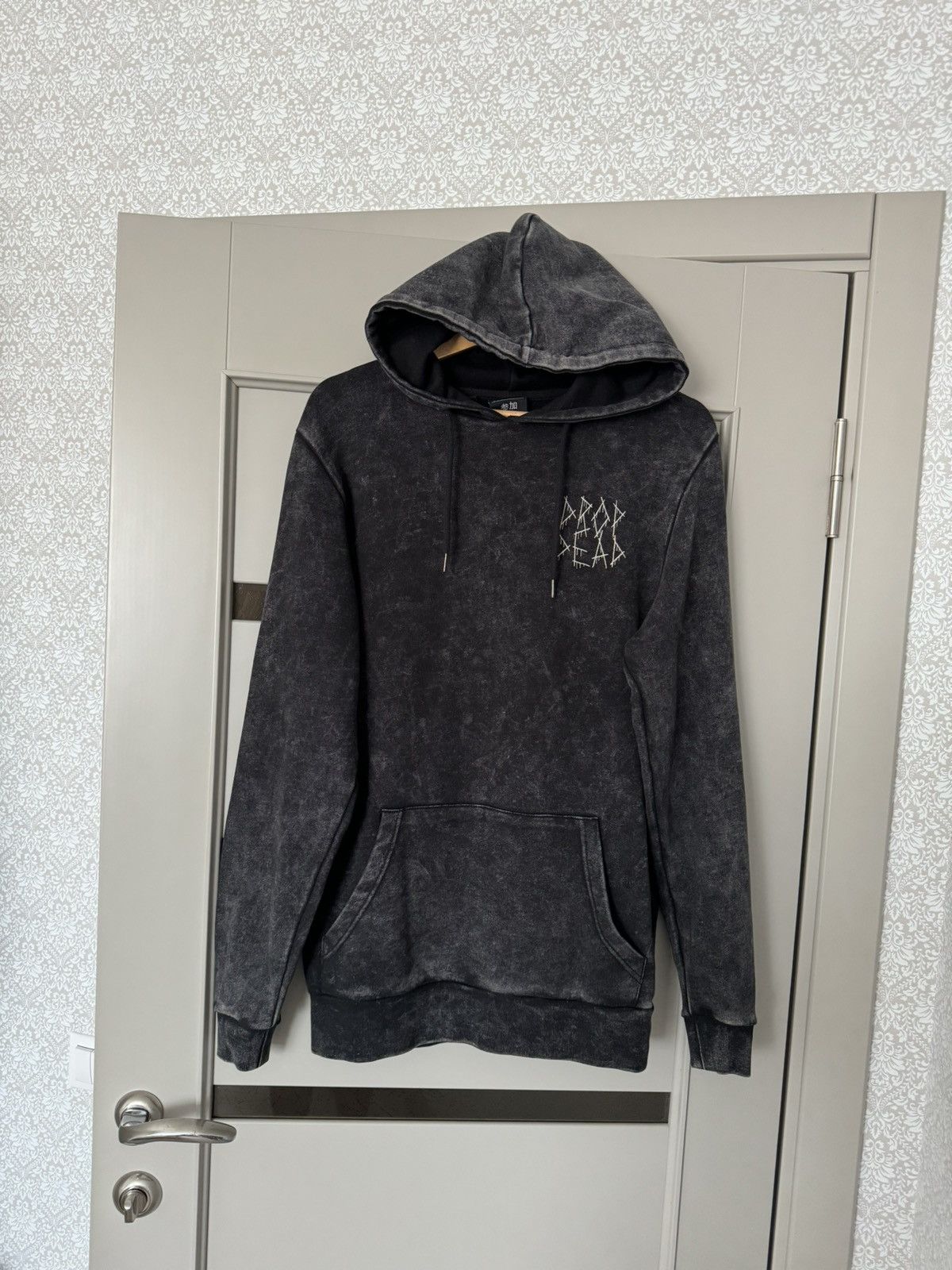image of Drop Dead Washed Y2K Hoodie in Washed Gray, Men's (Size Small)
