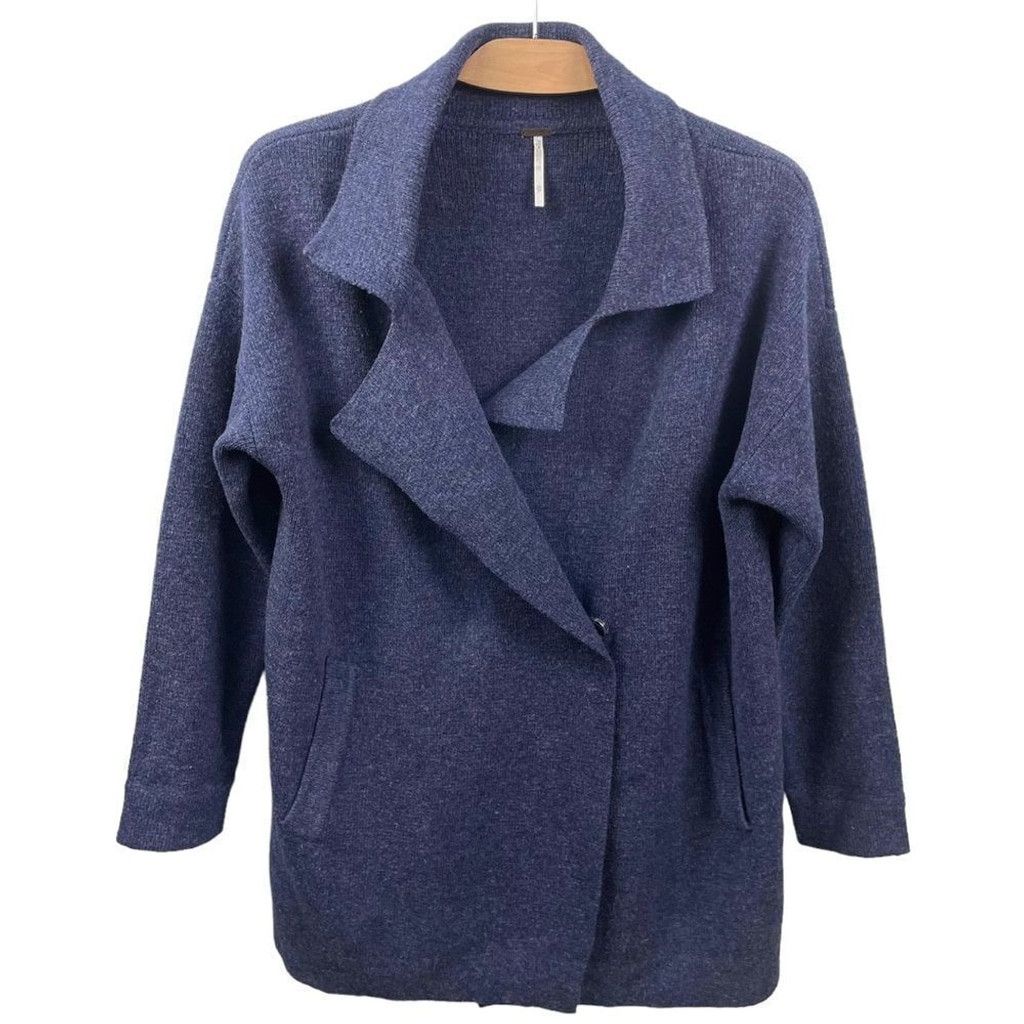 Free People Free People Heather Blue 100% Wool Coatigan Size XS Size XS / US 0-2 / IT 36-38 - 2 Thumbnail