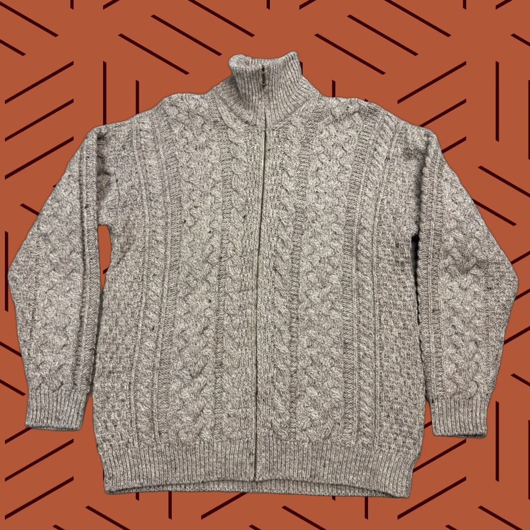 Vintage VINTAGE Carraig Donn Irish Wool Sweater Men's Large Full Zip Cable-Knit Autumn Winter Classic Brown Size US L / EU 52-54 / 3 - 1 Thumbnail