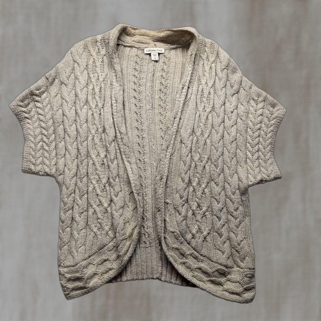 Coldwater Creek Cold Water Creek Cardigan Wool Blend Mix Cable Knit Open Front Tan Women's Large Size L / US 10 / IT 46 - 1 Thumbnail