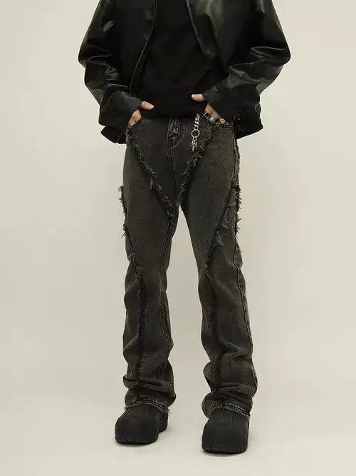 Japanese Brand × Jean Retro distressed patchwork raw edge bootcut jeans Size US 32 / EU 48 - 3 Thumbnail