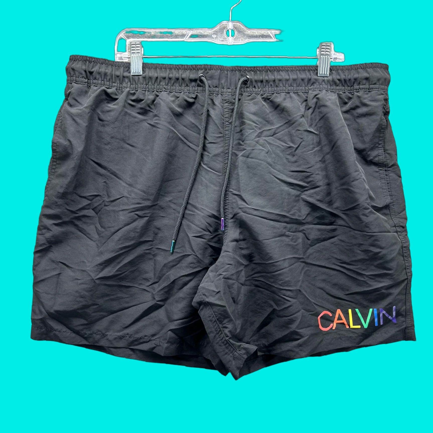 Calvin Klein Calvin Klein Swim Trunks Shorts Mens XXL Black Rainbow Pride Logo Drawstring Size US 39 - 1 Thumbnail