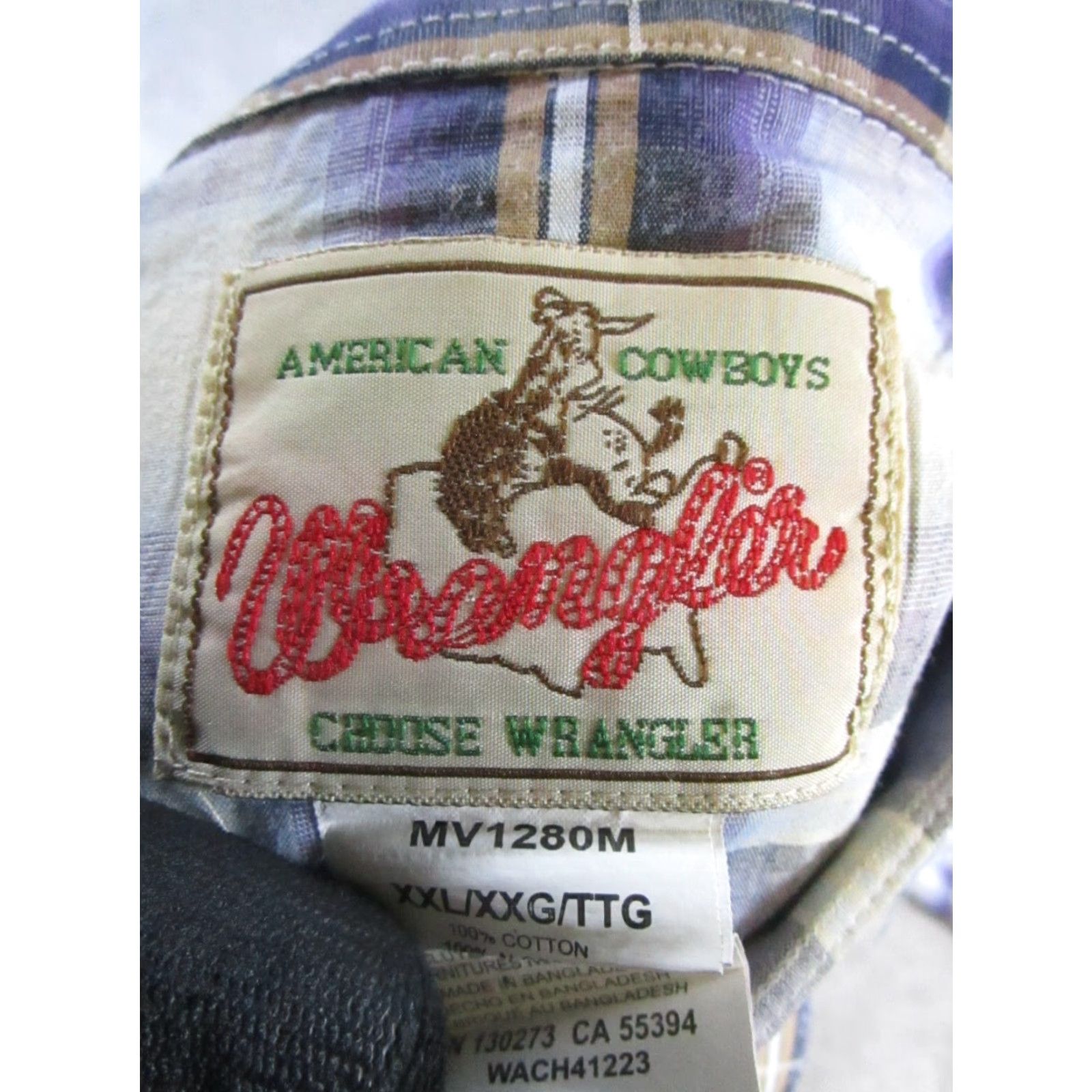 Wrangler VINTAGE Wrangler Shirt Mens 2XL Purple Cotton Pearl Snap Logo Button-Up Plaid long sleeve Size US XXL / EU 58 / 5 - 4 Thumbnail