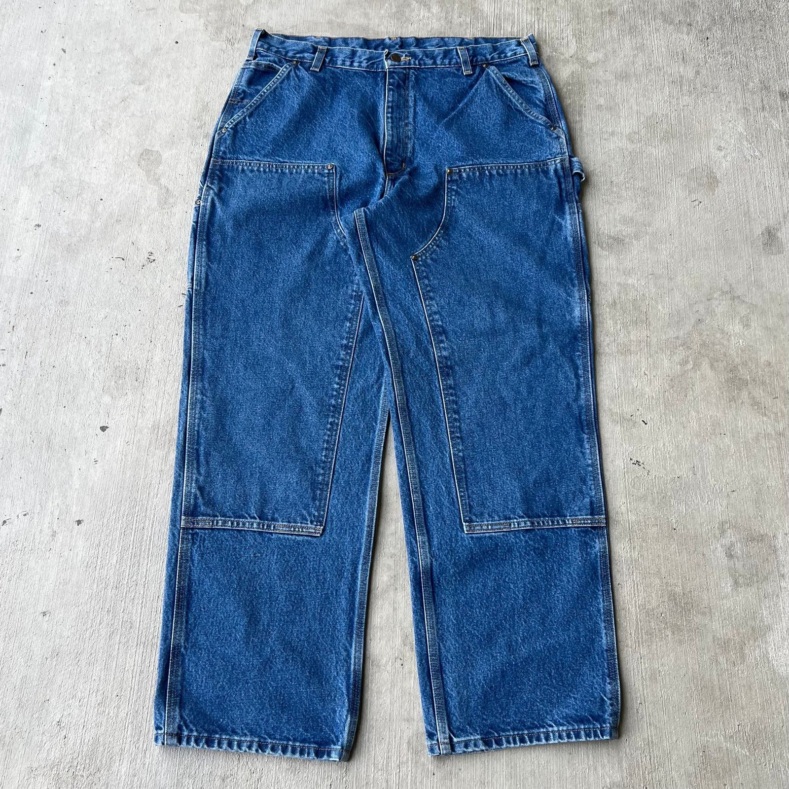Carhartt × Vintage Carhartt blue denim jeans double knee work carpenter pants Size US 36 / EU 52 - 1 Thumbnail
