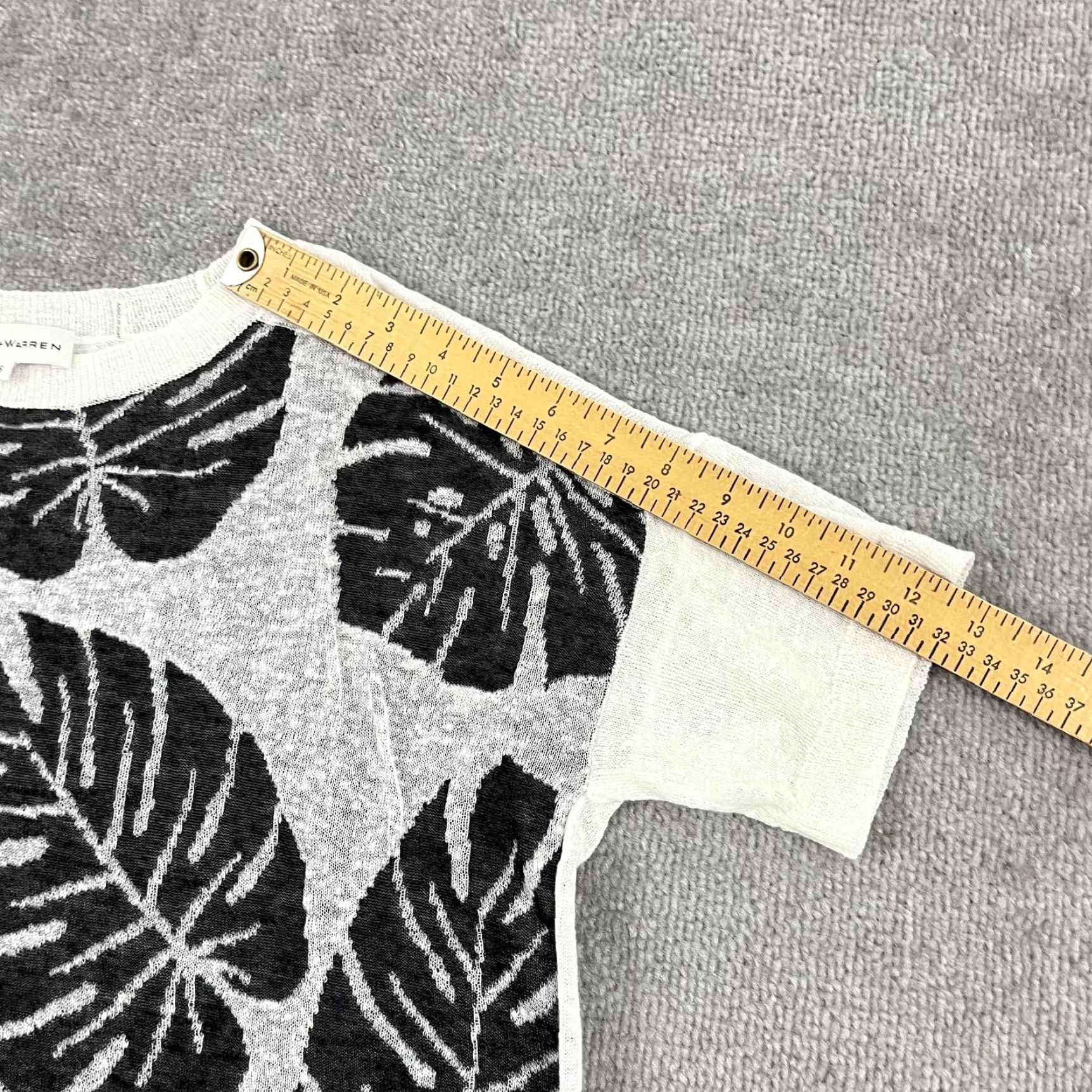 White + Warren White + Warren Shirt Womens Small White Black Fern Floral Linen Pullover Sweater Size S / US 4 / IT 40 - 6 Thumbnail