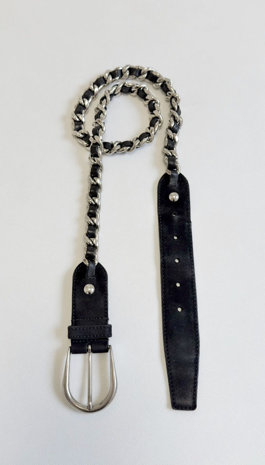 Miu Miu Early 2000s Black Suede Metal Chain Belt Size ONE SIZE - 17 Thumbnail
