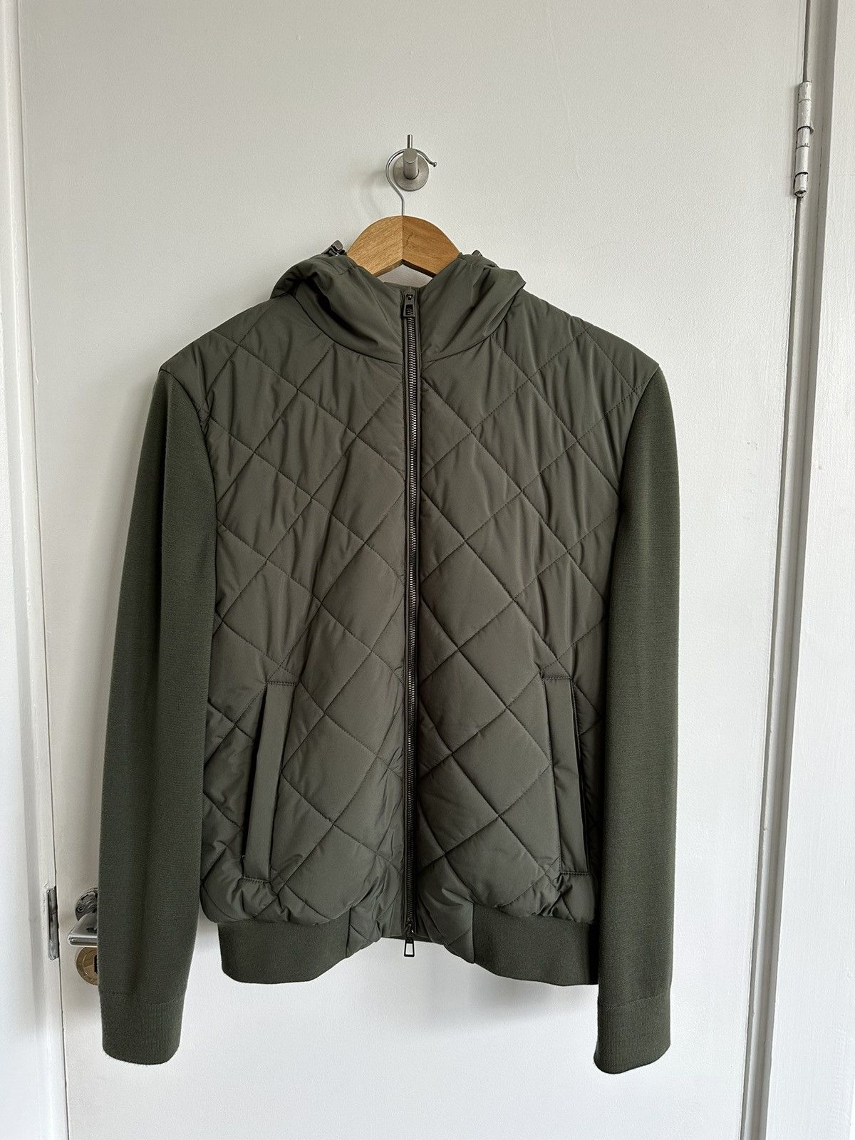 image of Loro Piana Ampay Wool Hooded Bomber Jacket in Green, Men's (Size Small)