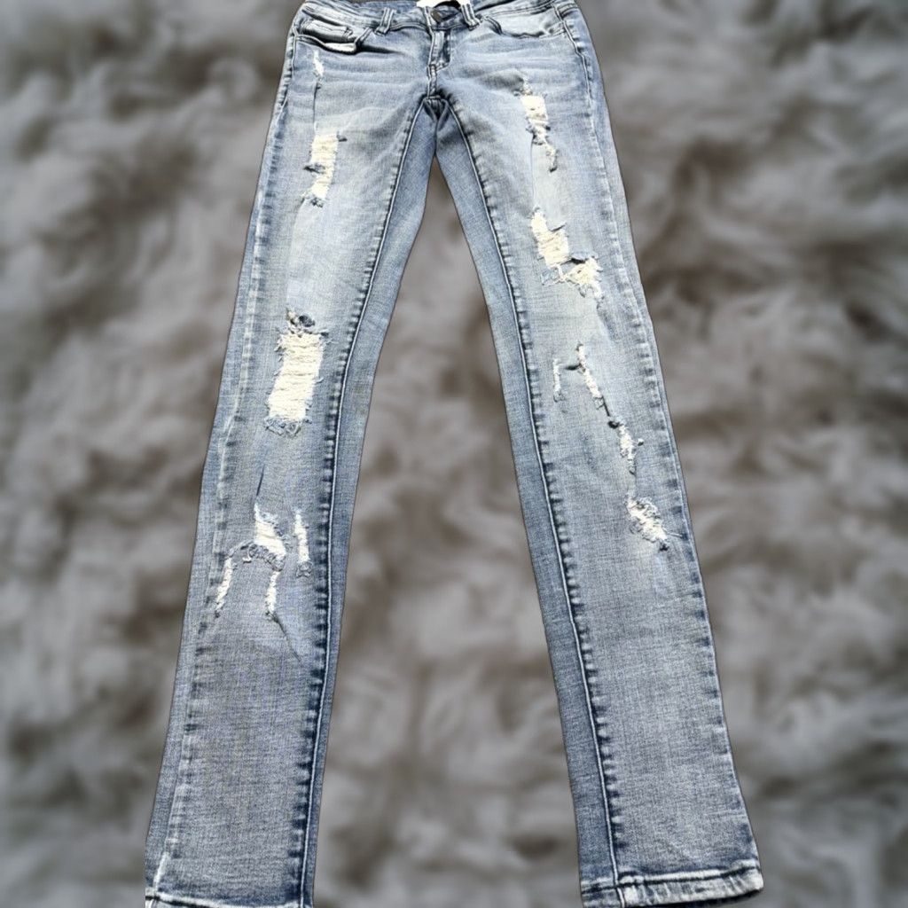 Vintage Kancan Signature Skinny Straight Jeans Size 25 Blue Denim Stretch Cotton Blend Mid Rise 5-Pocket Regular Inseam 30 Womens Jeans Size 42" / US 20 - 1 Thumbnail
