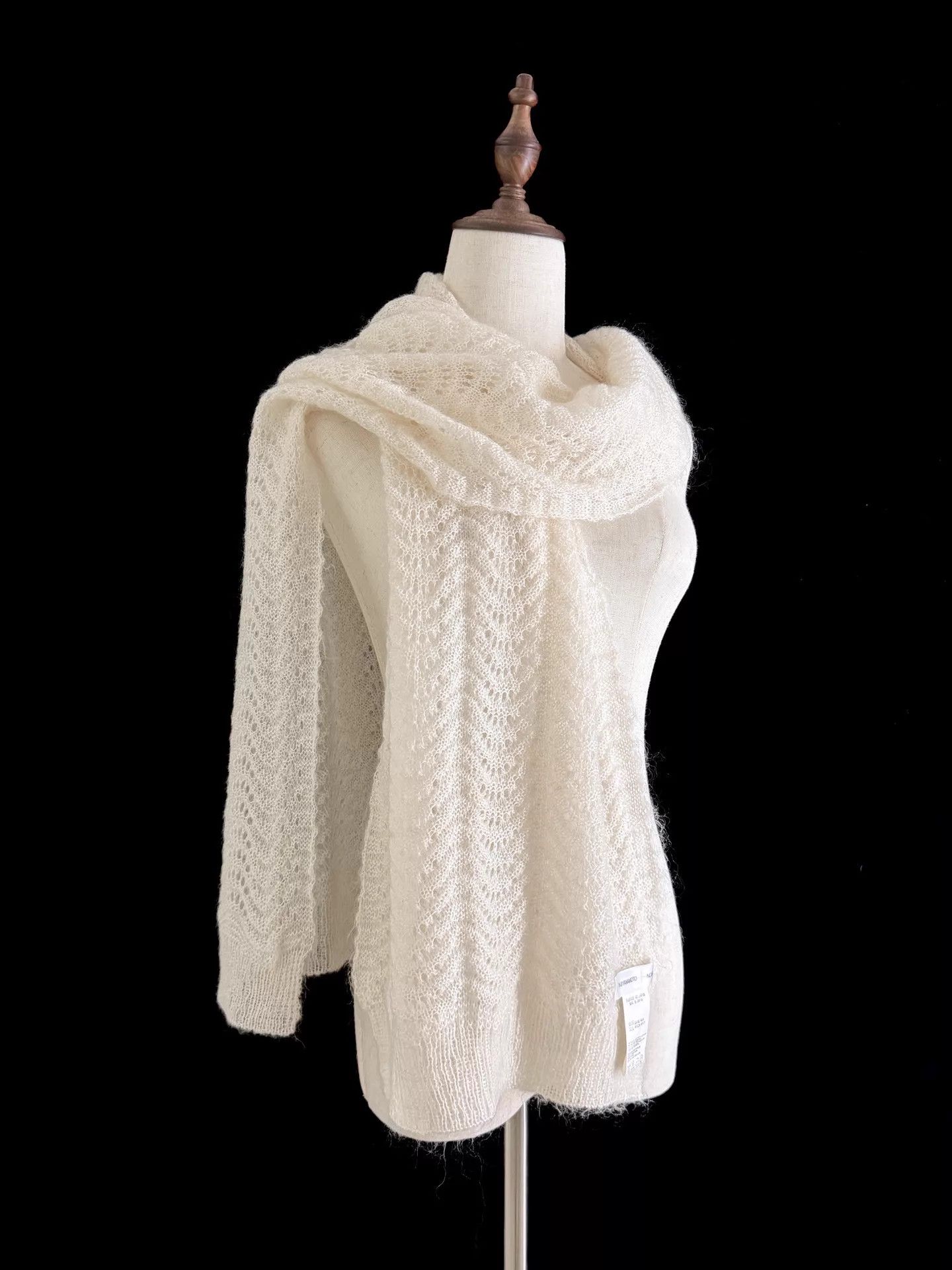 Yohji Yamamoto Yohji Yamamoto 2008 S/S Noir Cream Wool Lace Knit Scarf Size ONE SIZE - 6 Thumbnail