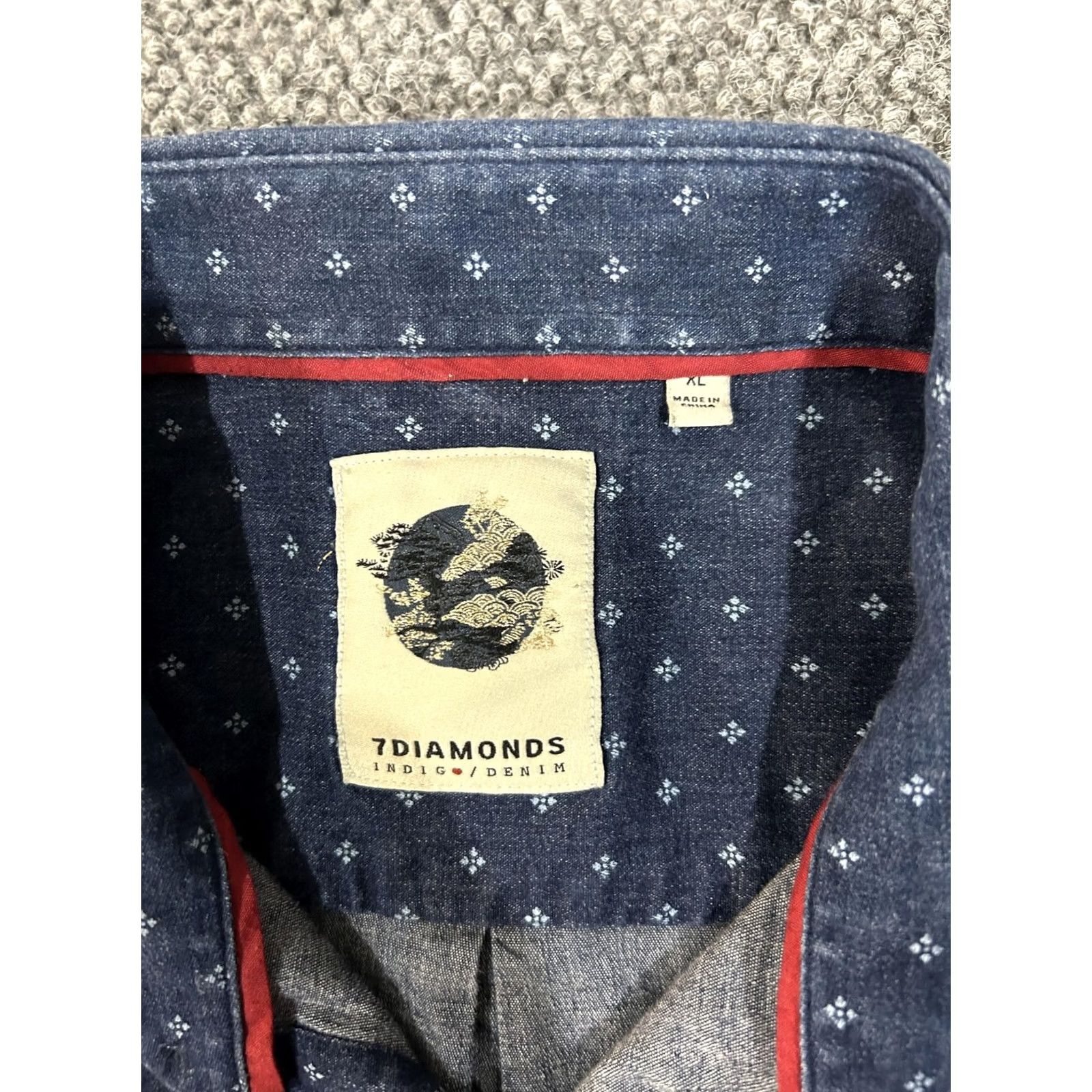 Vintage 7 Diamonds Shirt Mens XL Blue Denim Geometric Short Sleeve Button Up Stretch Size US XL / EU 56 / 4 - 3 Thumbnail