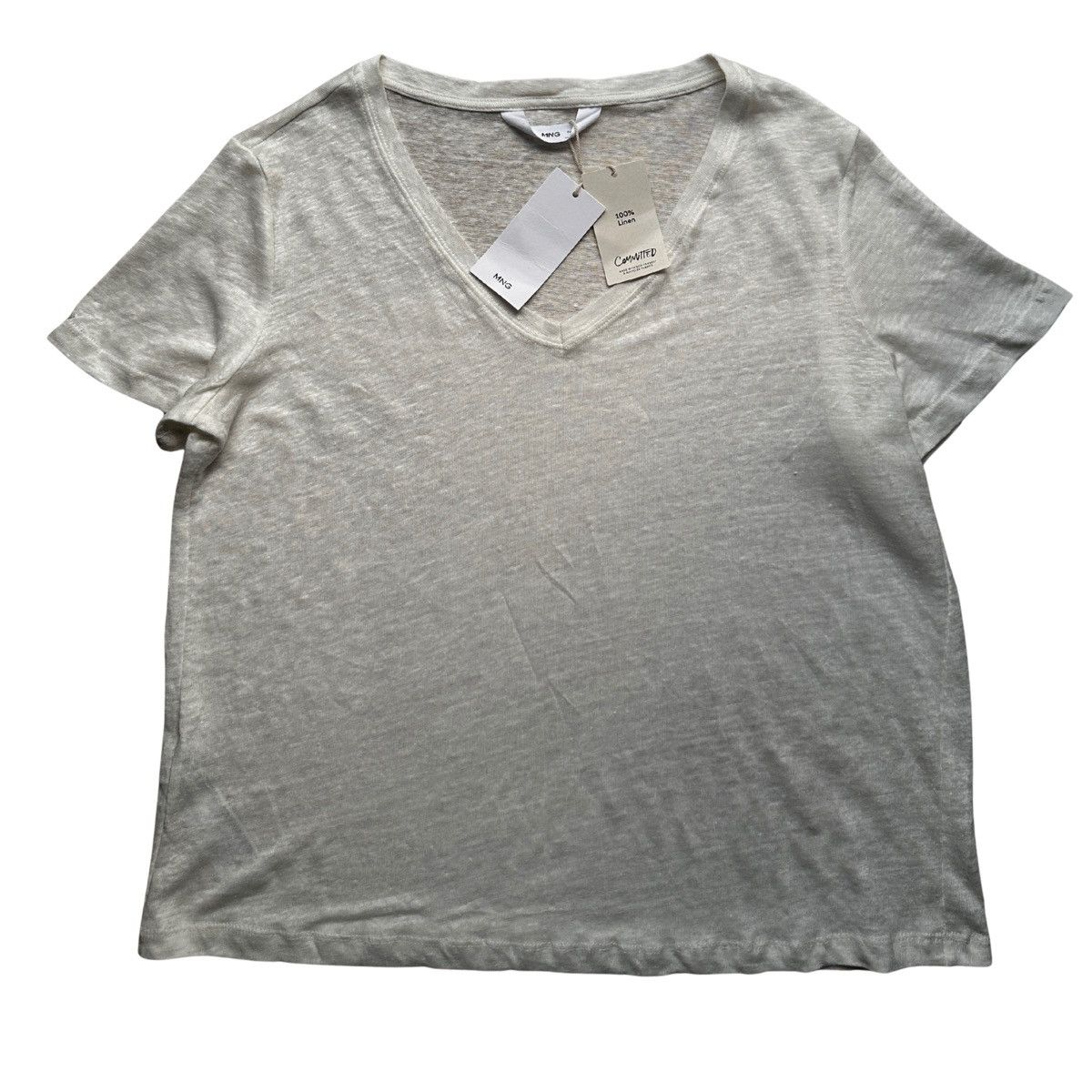 Mango MANGO MNG 100% Linen V-Neck T-Shirt Size L / US 10 / IT 46 - 1 Thumbnail