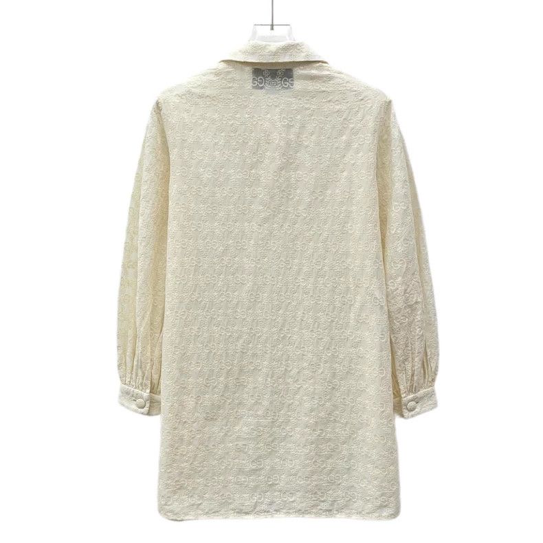 Gucci Gucci Beige logo jacquard full-print cotton lapel long-sle Size S / US 4 / IT 40 - 2 Thumbnail