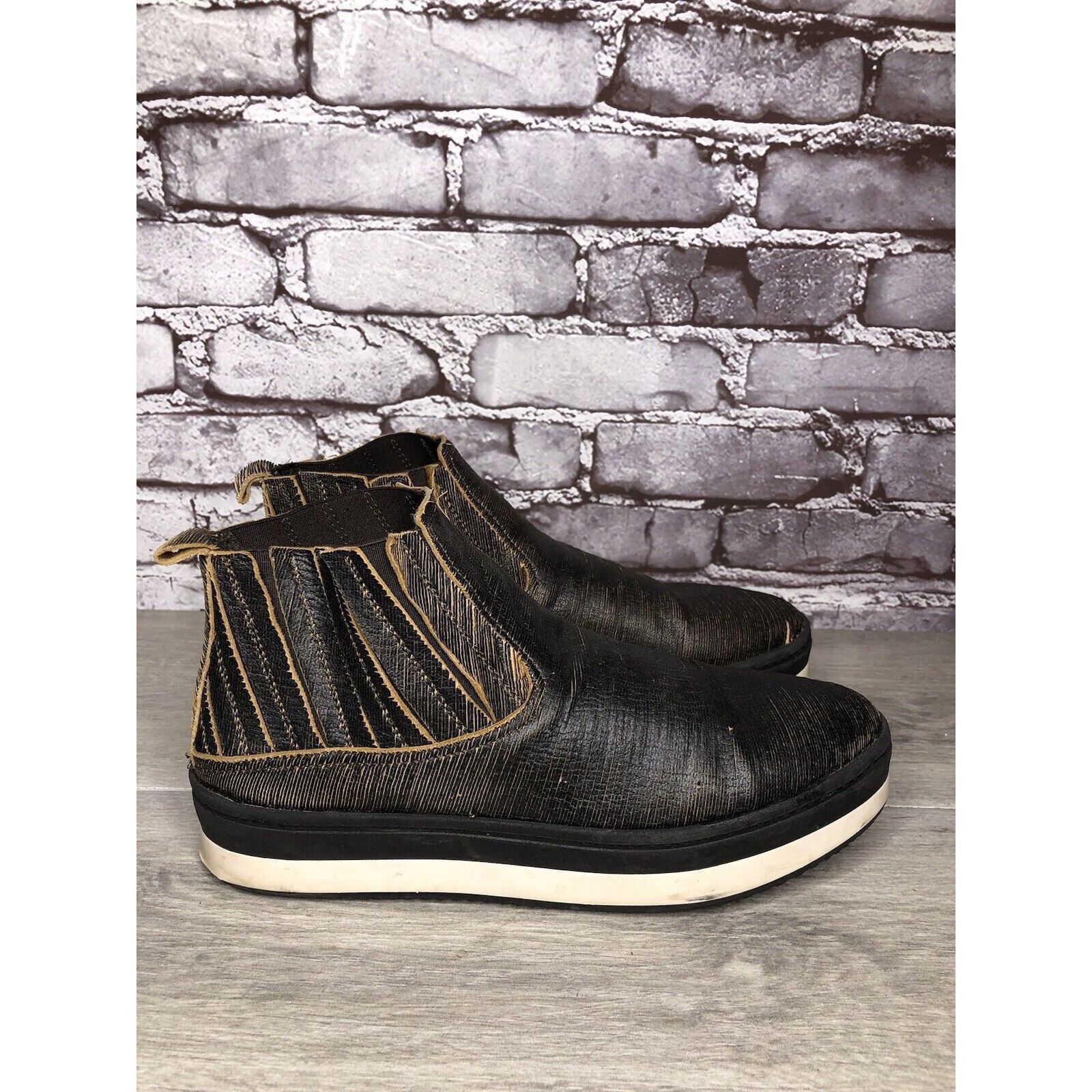 Free People Free People Black Leather Distressed Chelsea Booties Boots W Size US 10.5 / IT 40.5 - 1 Thumbnail