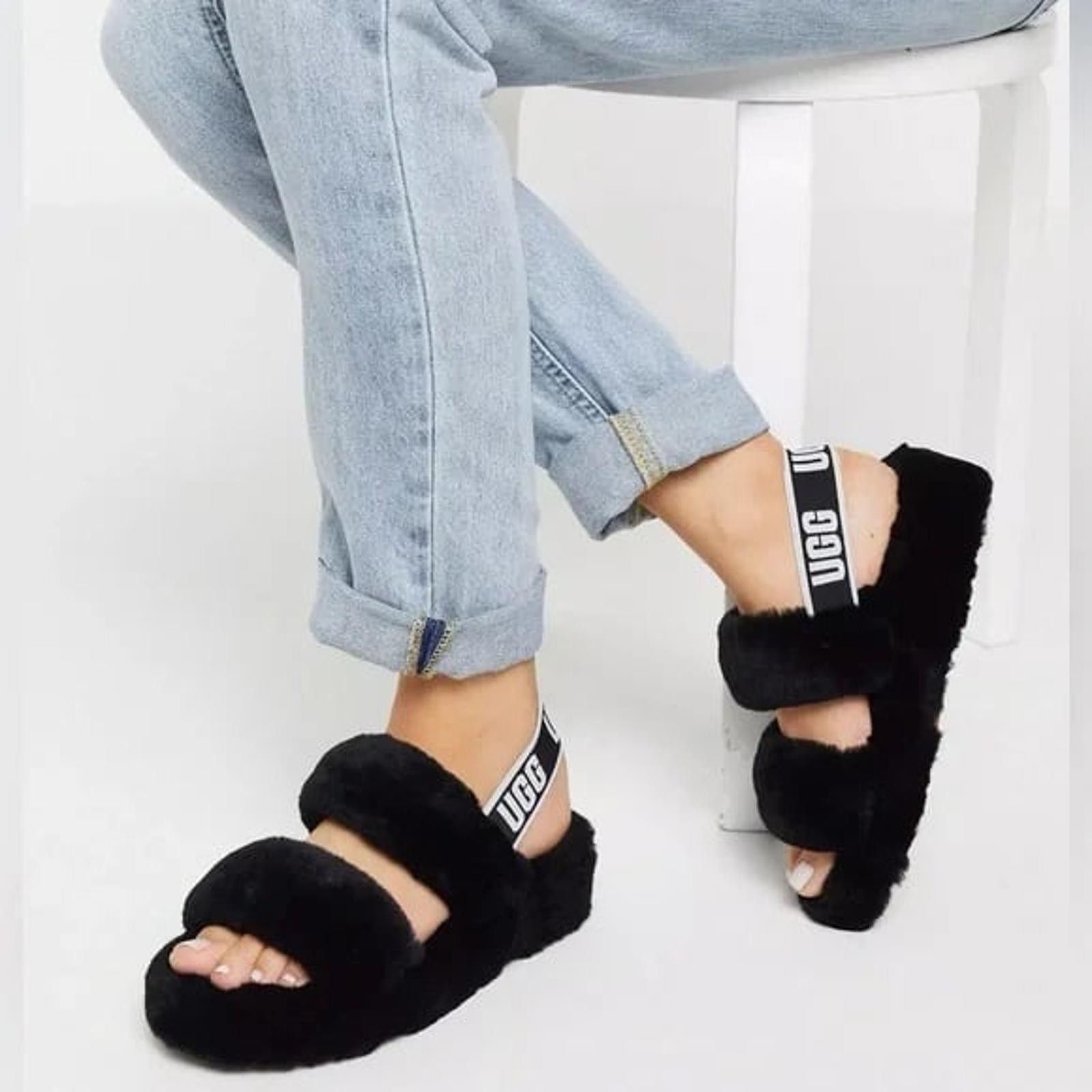 Other UGG Fluffy Black Slippers with Logo Strap Size 9 Size US 9 / IT 39 - 1 Thumbnail