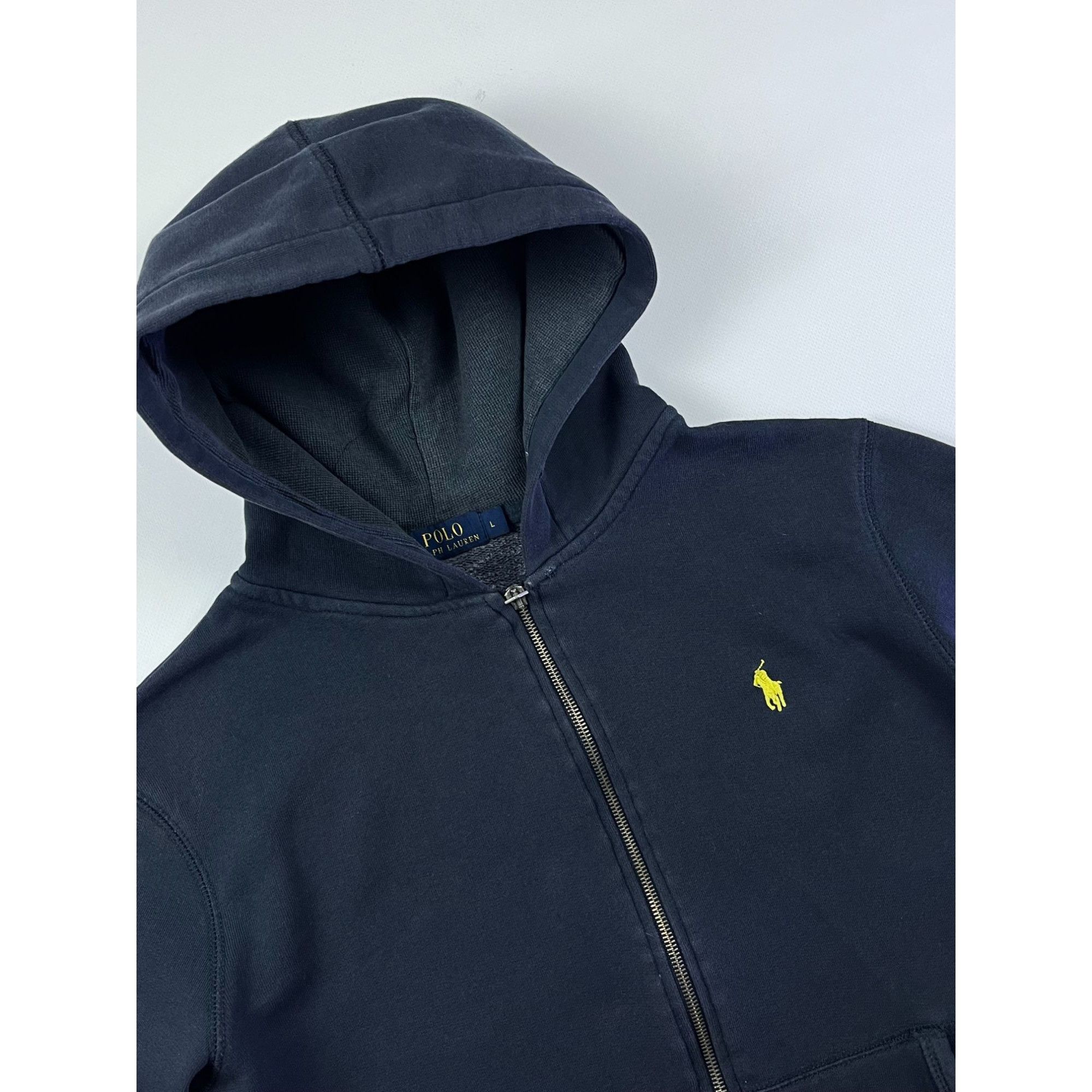 Polo Ralph Lauren × Ralph Lauren × Vintage Polo Ralph Lauren Navy Zip Hoodie With Yellow Logo Size L / US 10 / IT 46 - 2 Thumbnail