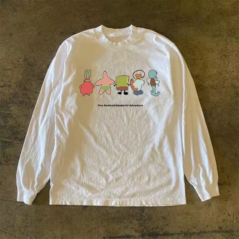 Vintage White retro cartoon print long-sleeved cotton t-shirt Size US M / EU 48-50 / 2 - 1 Thumbnail