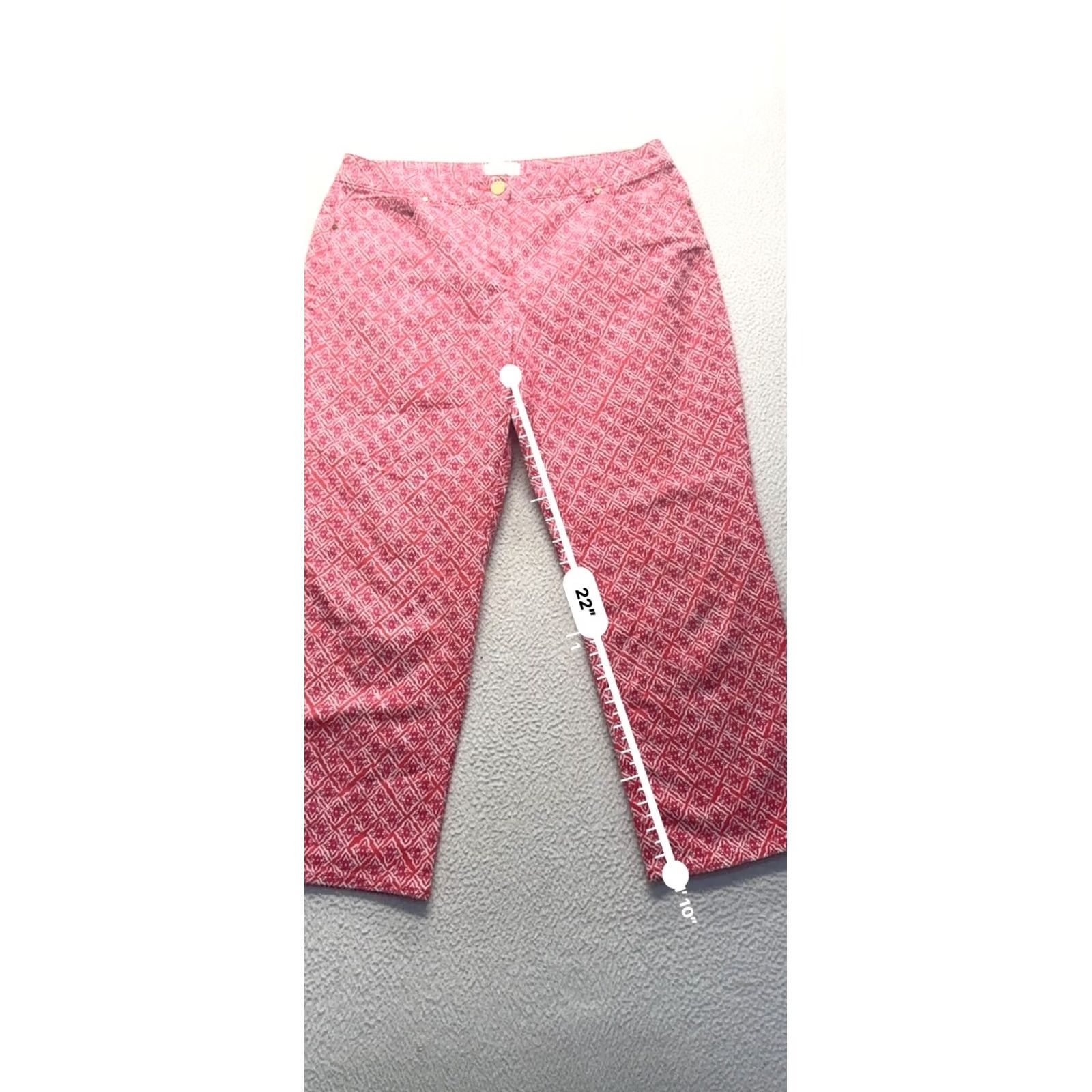 Vintage Chico's Pants Cropped Red Geometric Print Cotton-Blend 33 Inseam Womens 0 Size Size 25" / US 0 / IT 36 - 7 Thumbnail