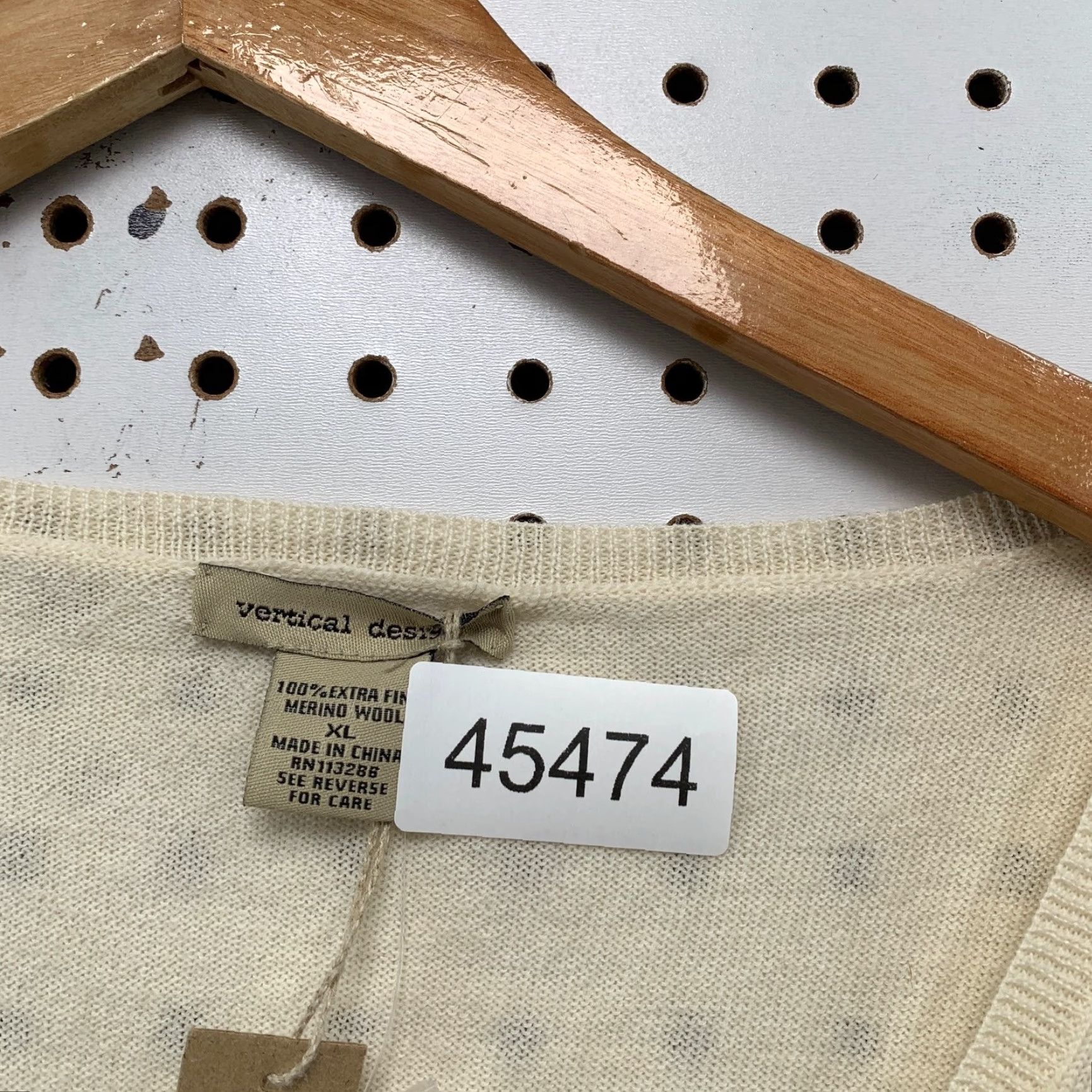 Vintage Vertical Design Sweater Womens XL Ivory Pockets 100% Merino V Neck Size XL / US 12-14 / IT 48-50 - 5 Thumbnail