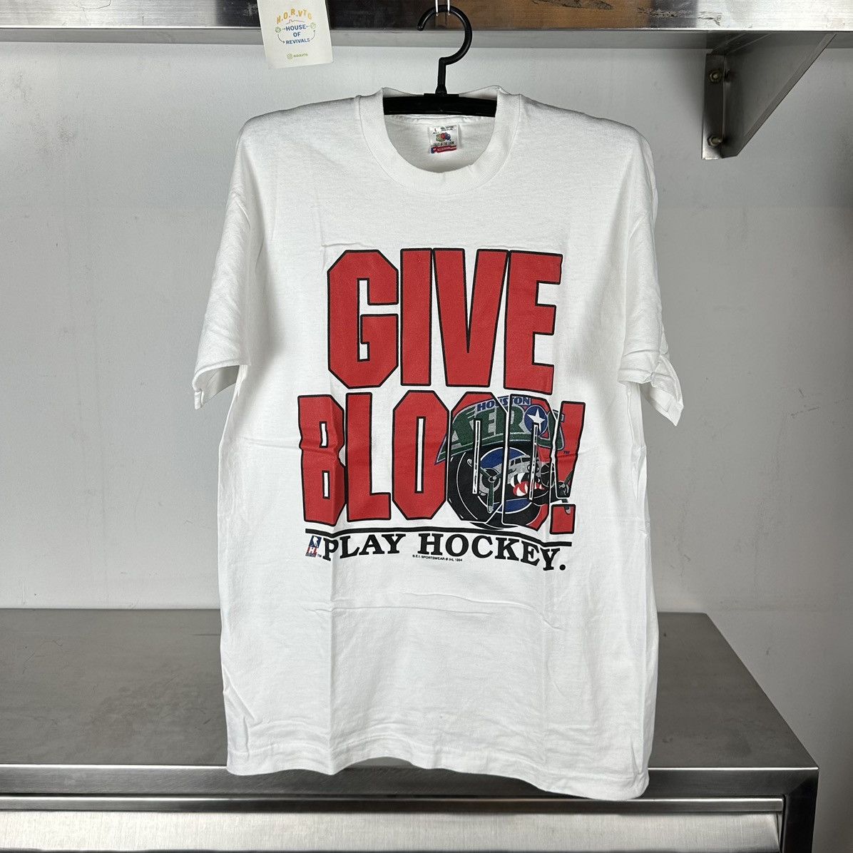 Fruit Of The Loom × Vintage Vintage 1994 Houston Aeros Give Blood! Play Hockey T-shirt Size US L / EU 52-54 / 3 - 1 Thumbnail