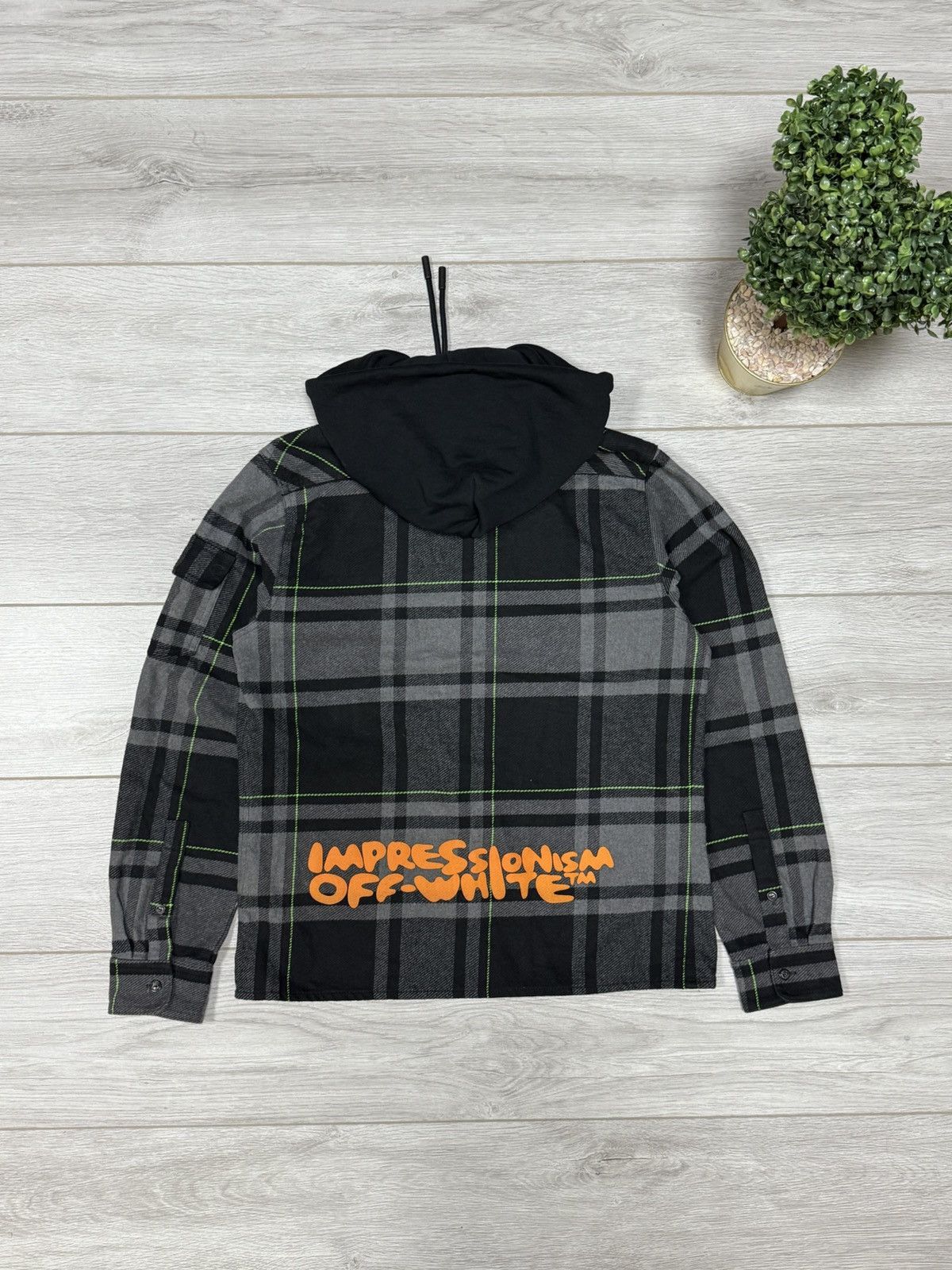 Off-White flannel hoodie impressionism check jacket shirt