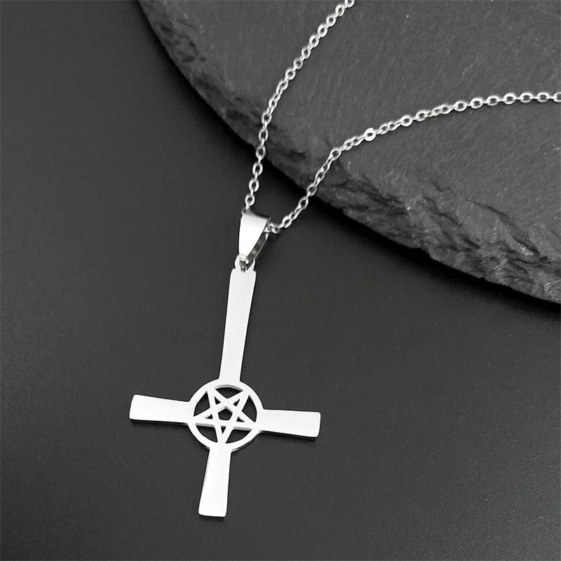 Jewelry Inverted Cross Occult Pentagram Pendant Necklace Emblem Size ONE SIZE - 2 Thumbnail