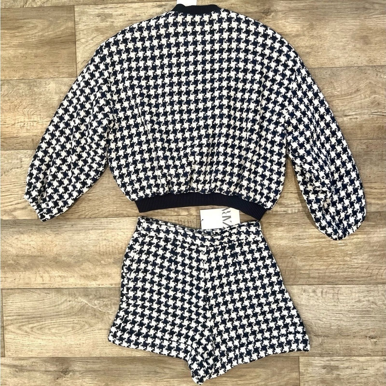 Zara ZARA Houndstooth Co-Ord Set Jacket (M) + Shorts (M) NWT Size 28" / US 6 / IT 42 - 10 Thumbnail