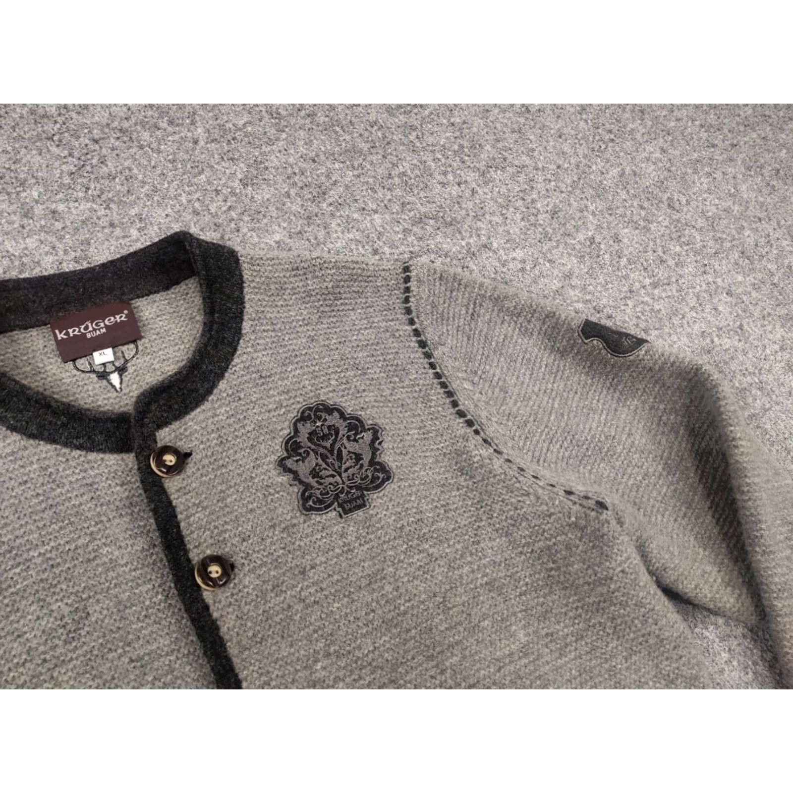 Logo 7 VINTAGE Krüger Dirndl Cardigan Wool Gray with Pockets Logo Men L Knit 90s Designer Size US L / EU 52-54 / 3 - 6 Thumbnail
