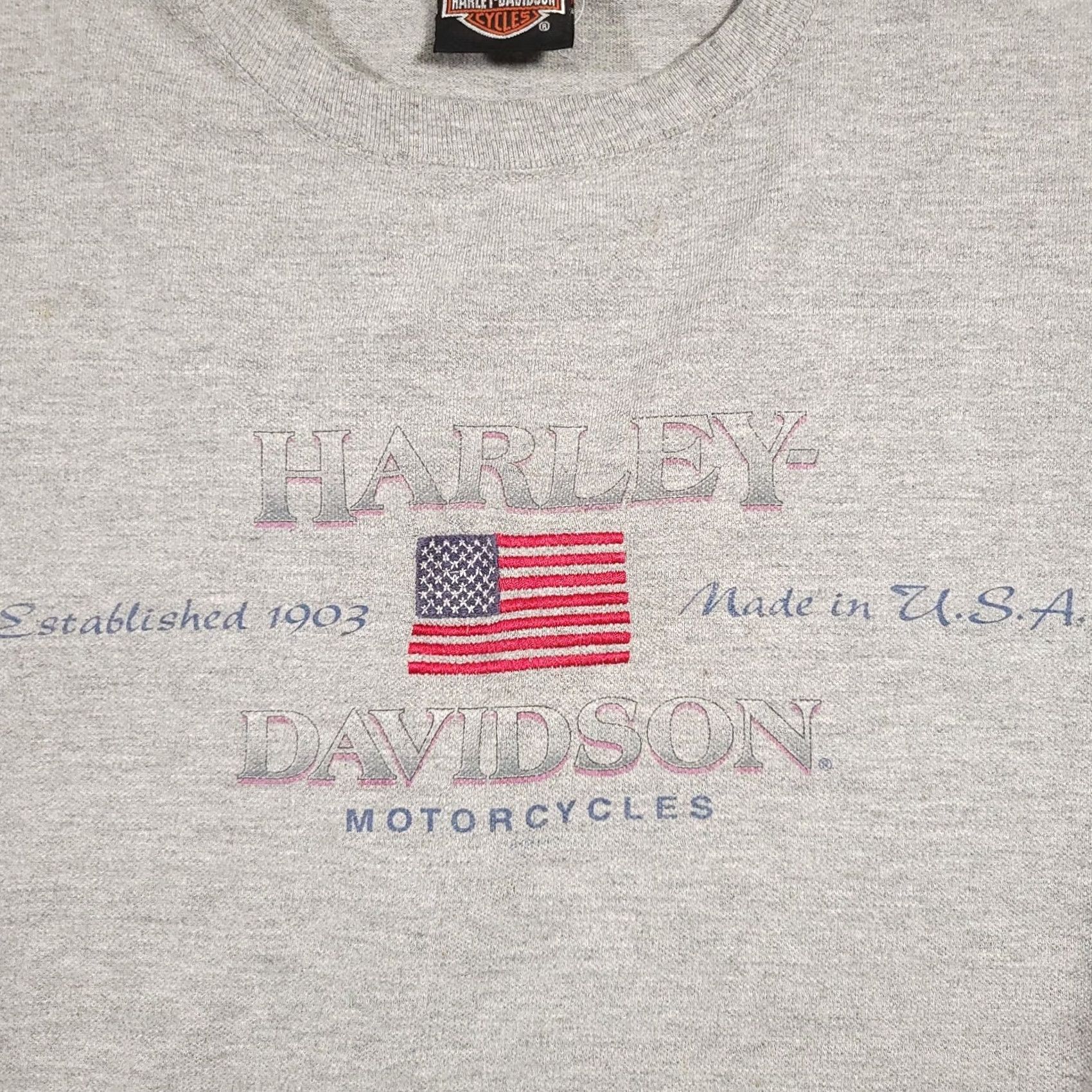 Harley Davidson VINTAGE Harley-Davidson USA Made Flag T Shirt Mens XL Heavy Knit Motorcycle Grunge Shirt Mens XL Black/Gray Size US XL / EU 56 / 4 - 4 Thumbnail