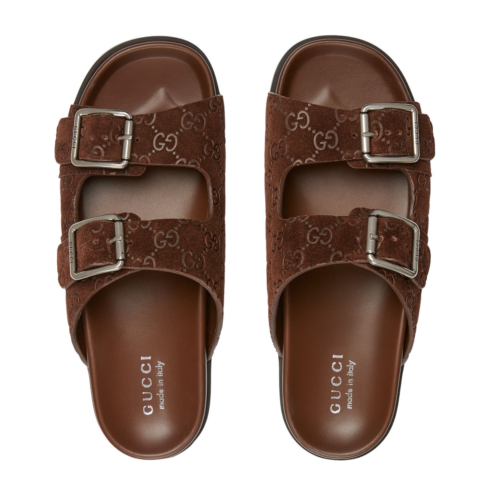 Gucci GUCCI Men's Brown GG Suede Slide Sandals New And Authentic ( Size US 10.5 / EU 43-44 - 4 Thumbnail