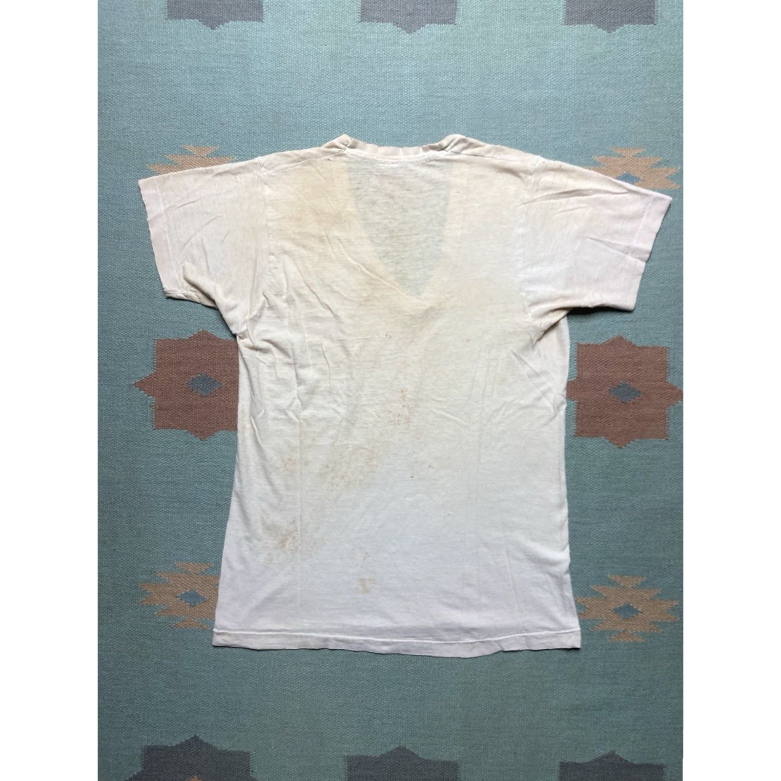 Vintage VINTAGE 70s 80s White T-Shirt V-Neck Cotton Grunge Medium M Mens Size US M / EU 48-50 / 2 - 2 Thumbnail