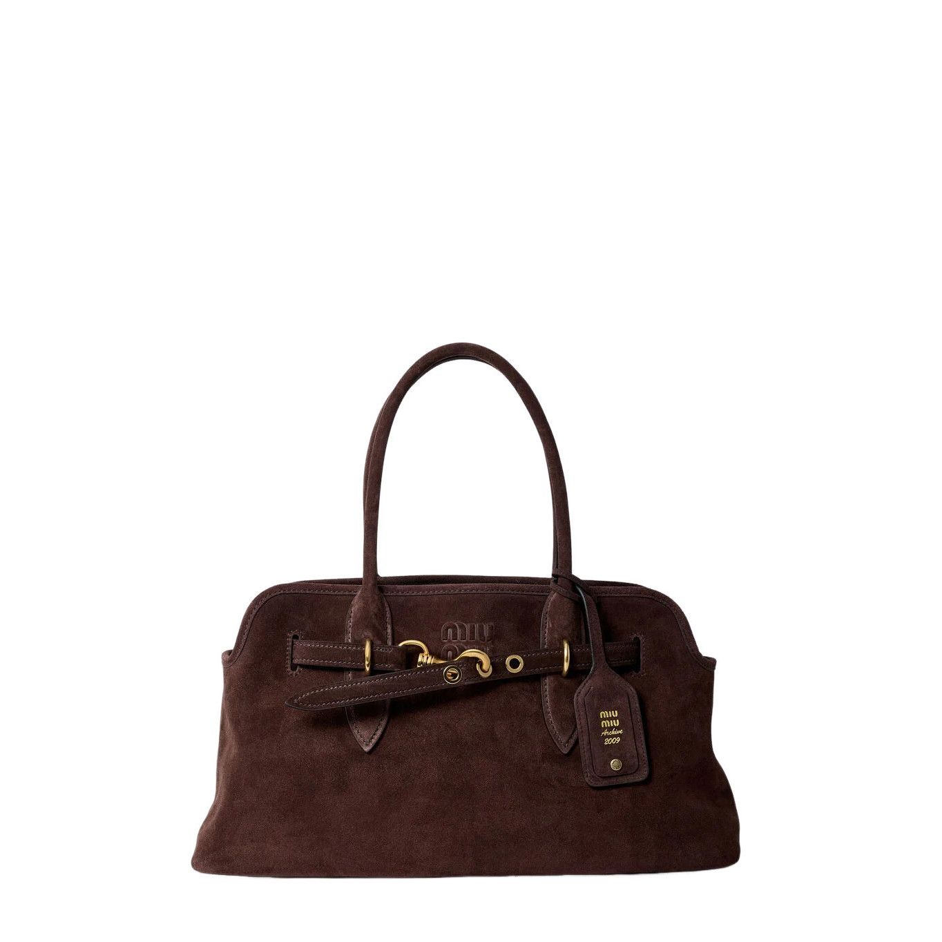 MIU MIU Aventure Large Dark Brown Suede Top Handle Bag New &