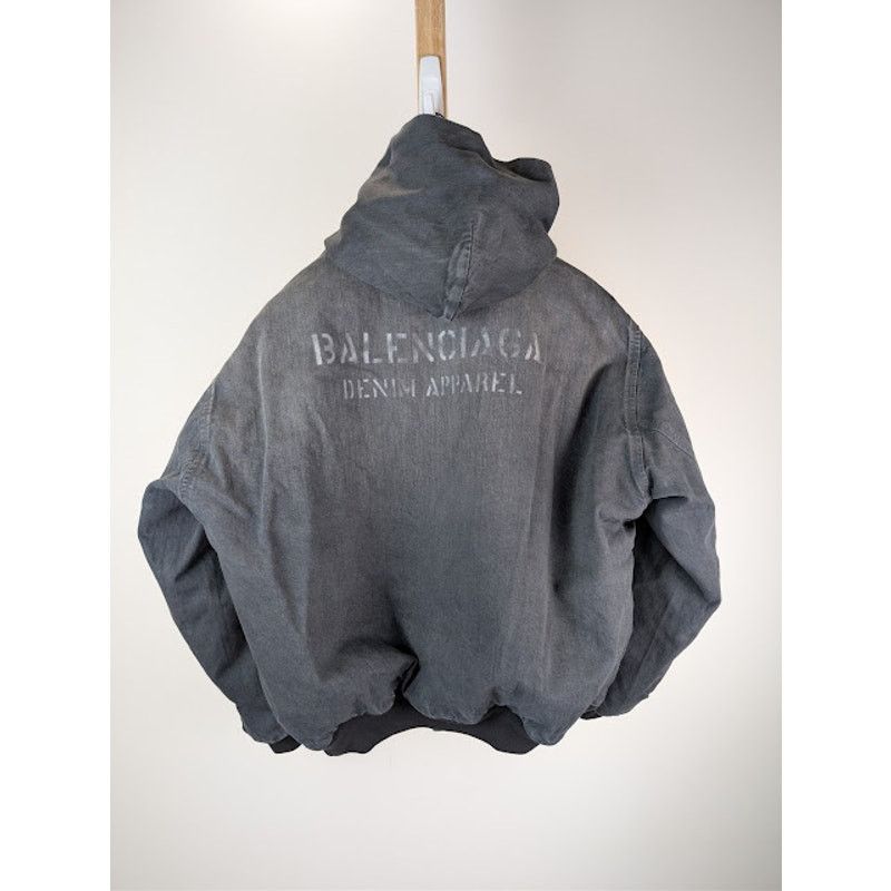Balenciaga o1rshd1 Organic Japanese Denim Zip-Up Hoodie in Heavy Grey Size US M / EU 48-50 / 2 - 14 Thumbnail
