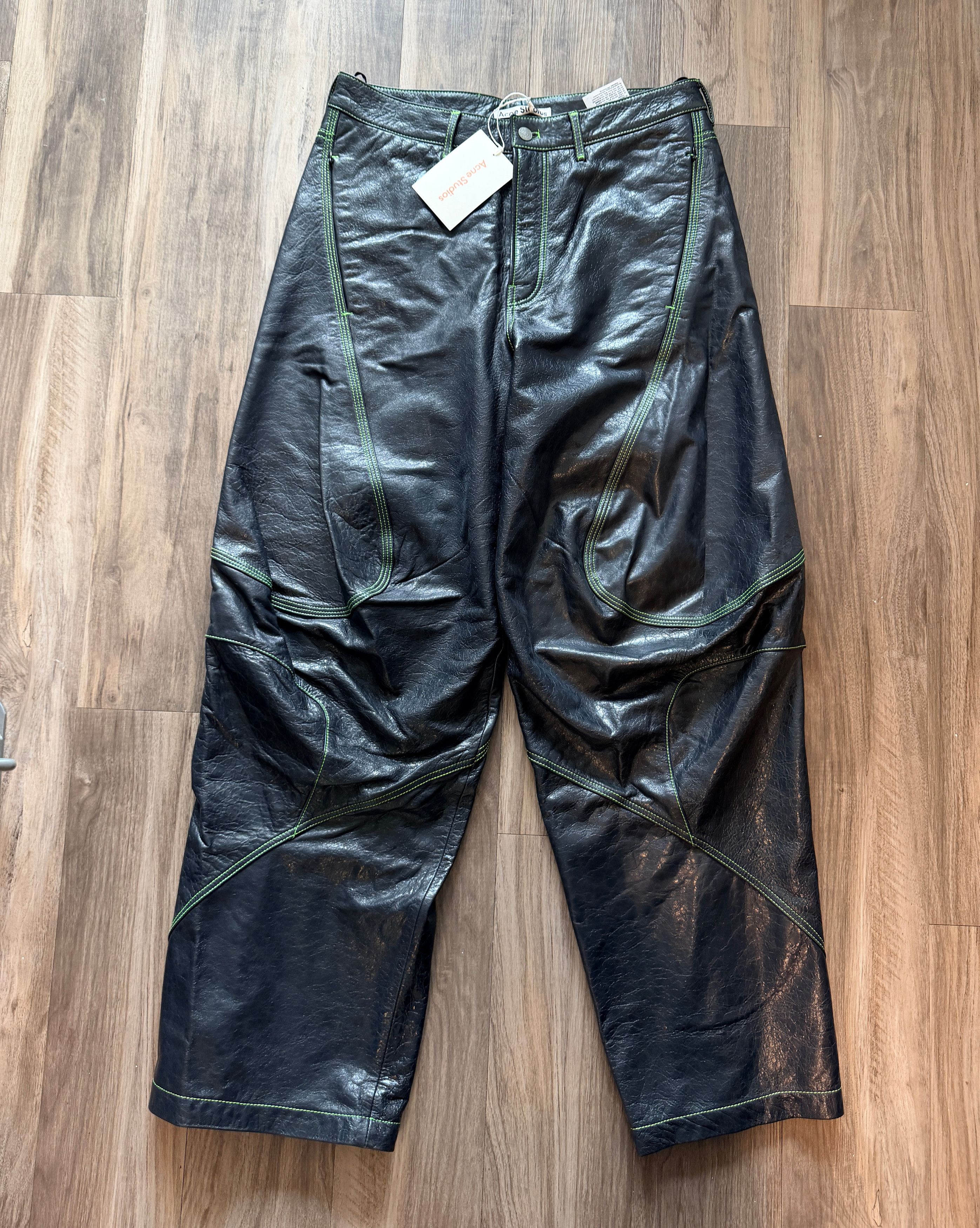 Acne Studios Acne Studios Leather Contrast Stitch Trousers Black Green Size US 32 / EU 48 - 3 Thumbnail