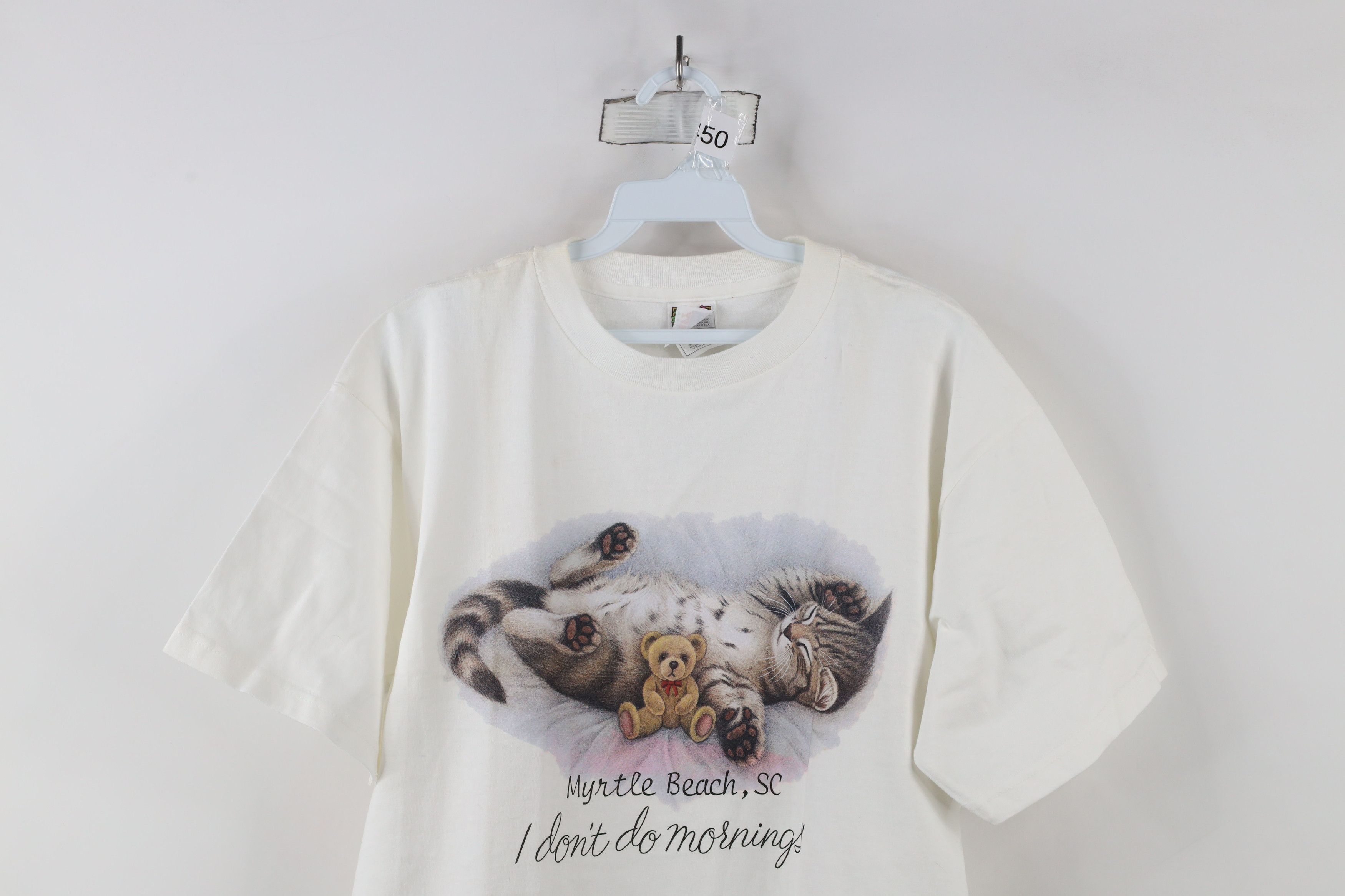Vintage Vintage 90s Streetwear Mornings Cat Kitten T-Shirt White Size XL / US 12-14 / IT 48-50 - 2 Thumbnail