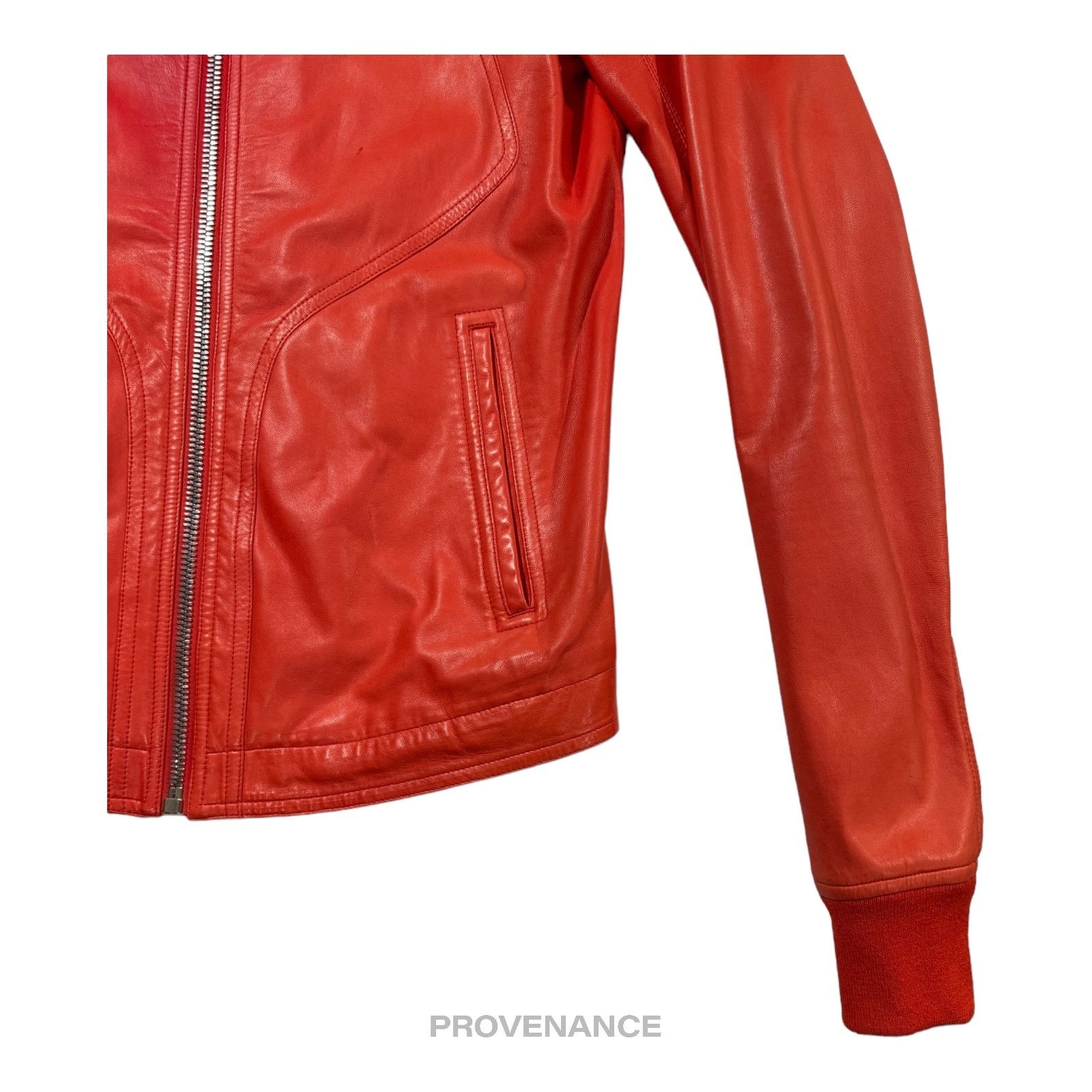Rick Owens 🔴 Rick Owens Walrus Intarsia Leather Jacket - 50 Red Size US M / EU 48-50 / 2 - 4 Thumbnail