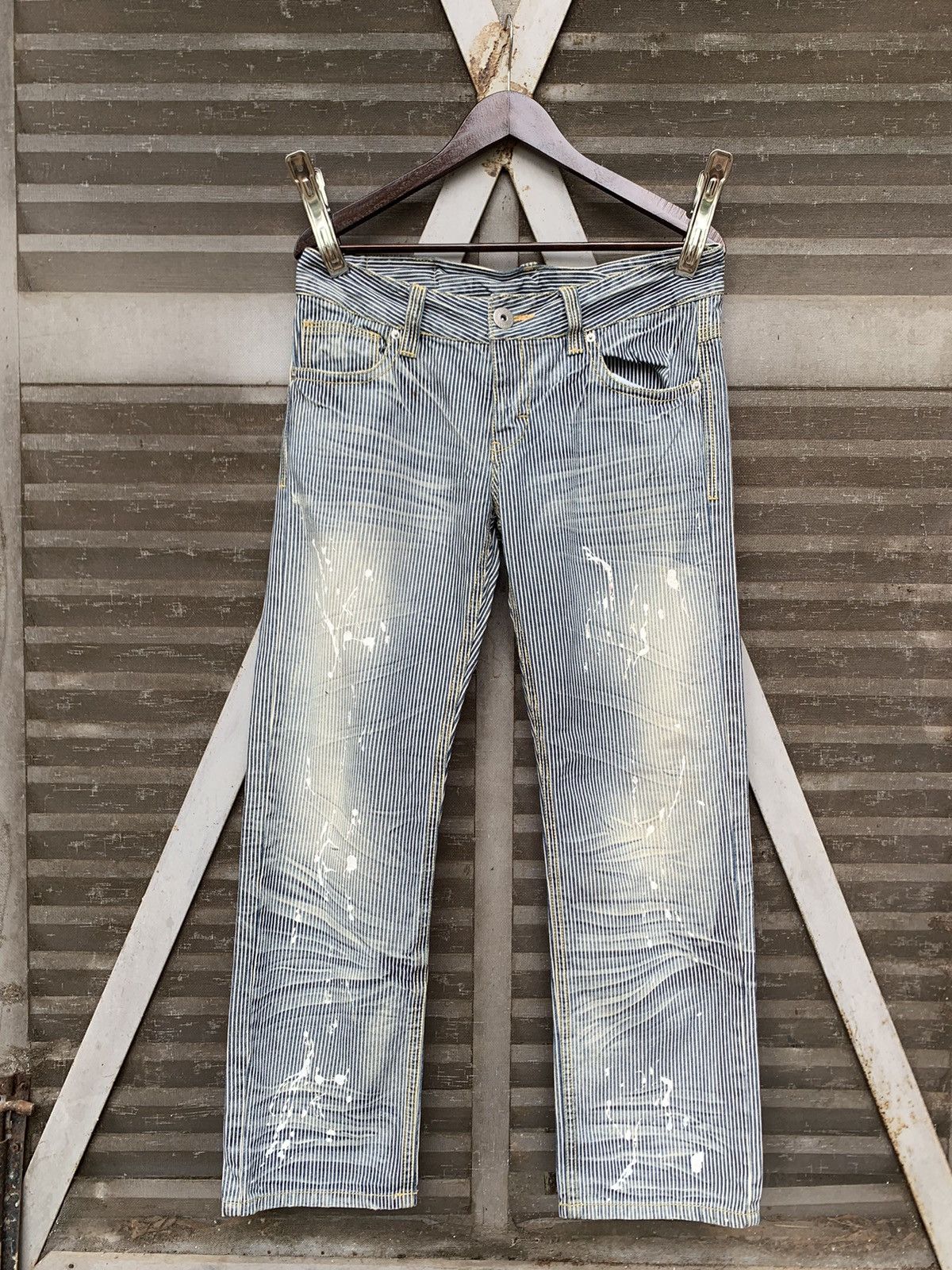 Vintage 👹Vintage Striped Pants W Paint Splatter Baggy Pants (WOMAN) Size US 34 / EU 50 - 4 Thumbnail