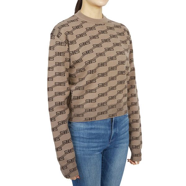 Balenciaga o1mt1gz1024 BB Monogram Crewneck Sweater in Beige/Brown Size S / US 4 / IT 40 - 3 Thumbnail