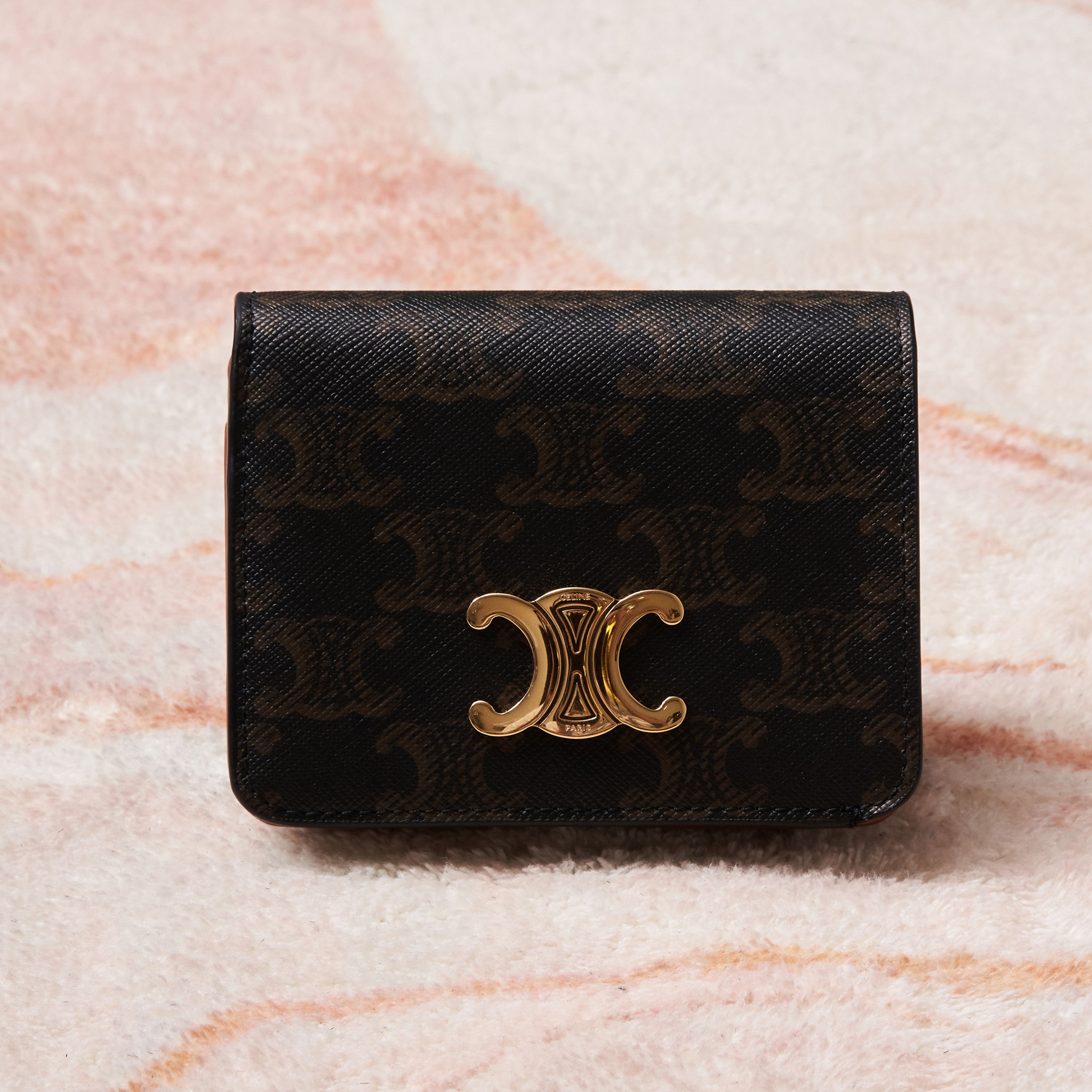 Celine CELINE Triomphe Compact Wallet In Triomphe Canvas TAN Size ONE SIZE - 1 Thumbnail