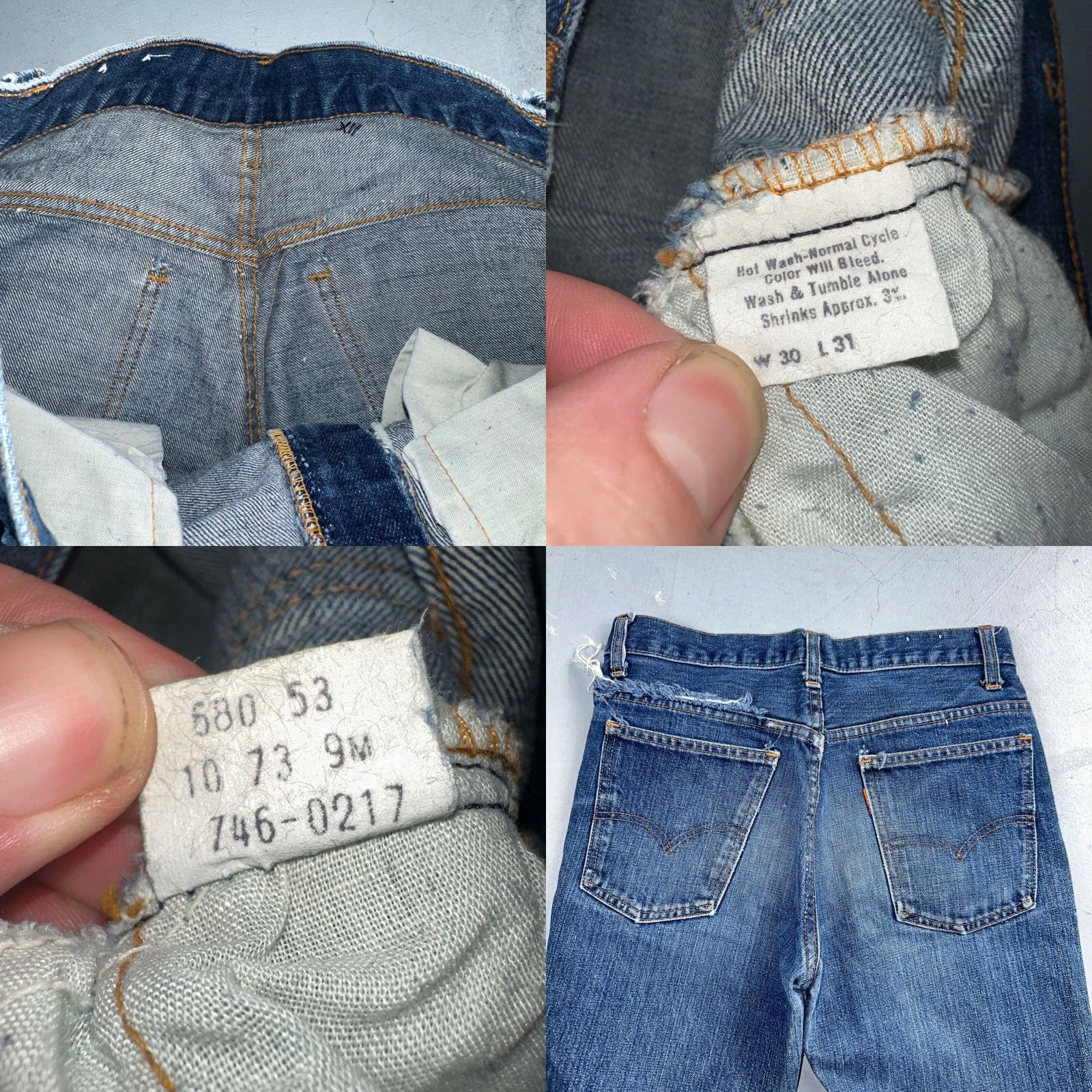 Levi's VINTAGE Levi's 746 70s USA Orange Tab Bootcut Flare Jeans 29x26 Blue Bell Bottom Size US 29 - 9 Thumbnail