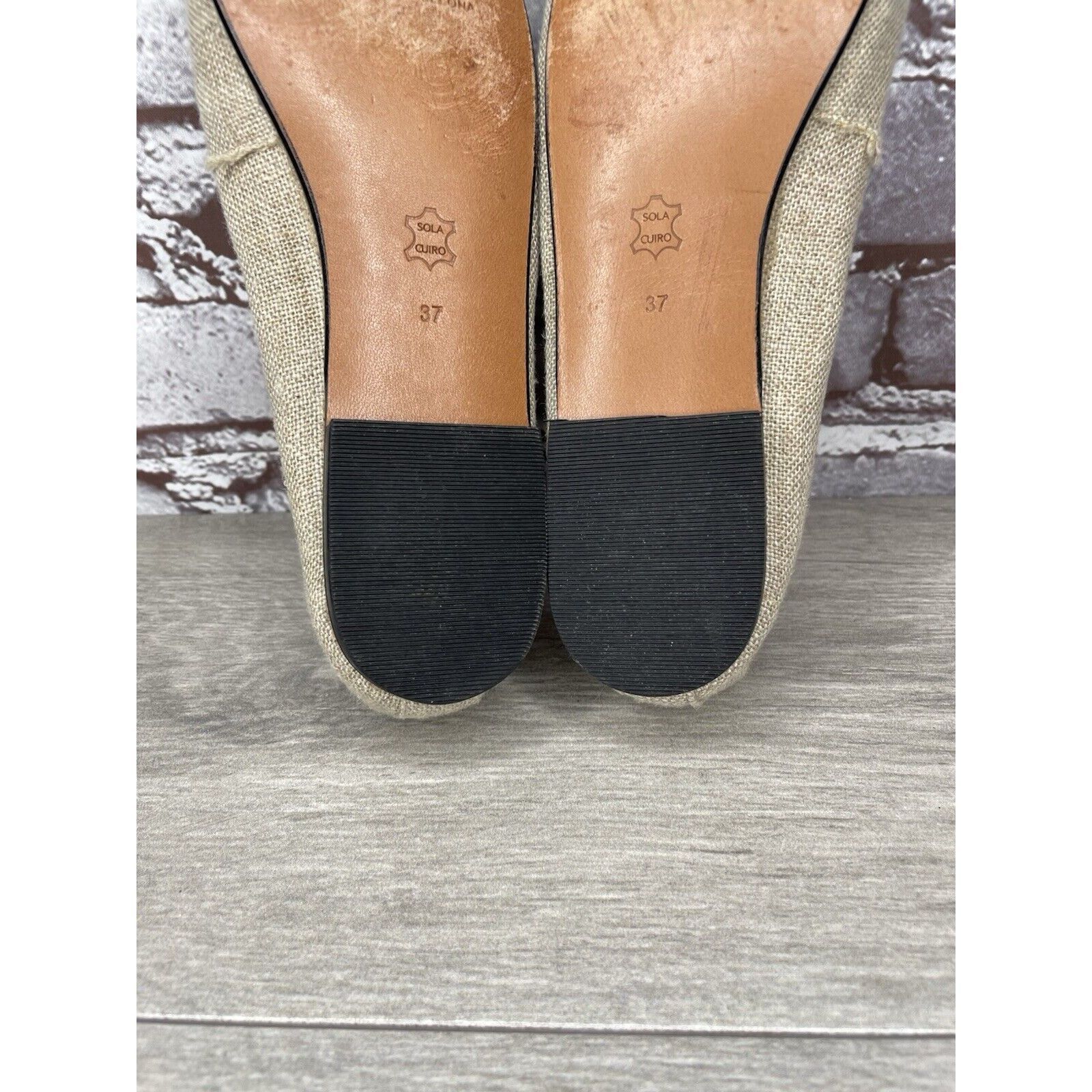 Other Kokua Tan Canvas Fabric Black Bow Casual Ballet Flats Shoes Size US 6.5 / IT 36.5 - 7 Thumbnail
